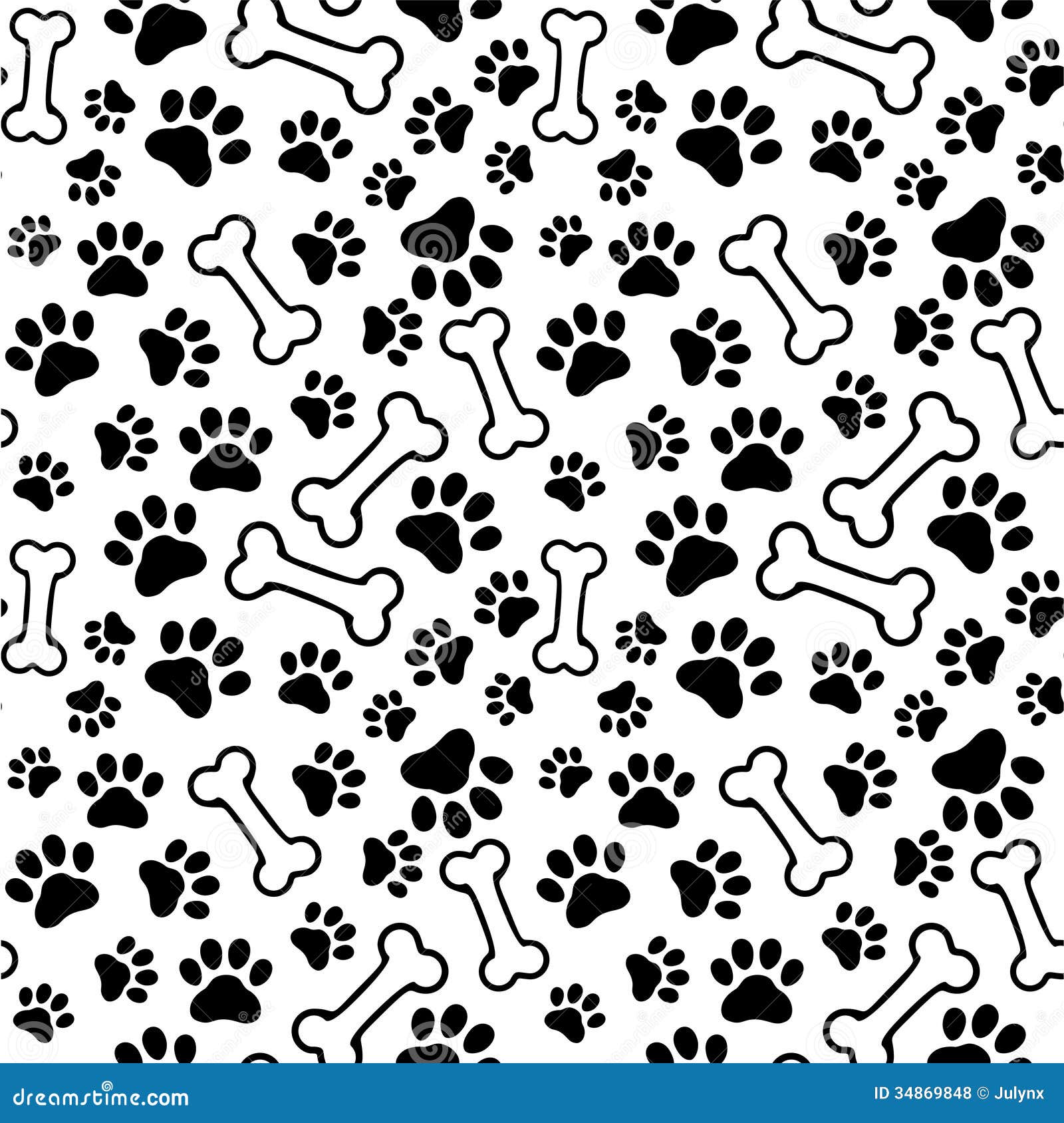 Seamless Background - Pet Paw Print and Bone Stock Vector