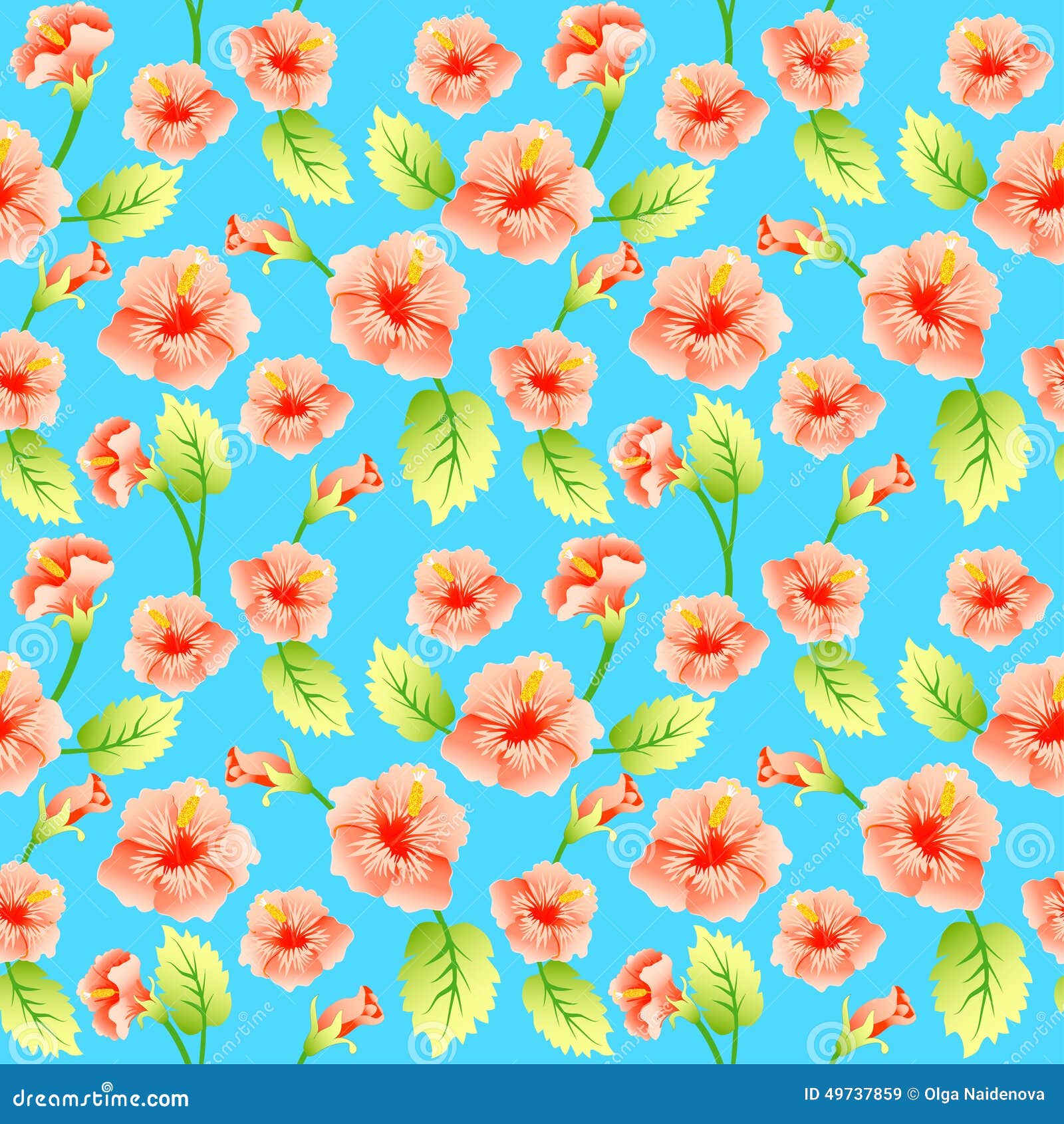 Seamless Background with Pink Flowers and Leaves Stock Vector