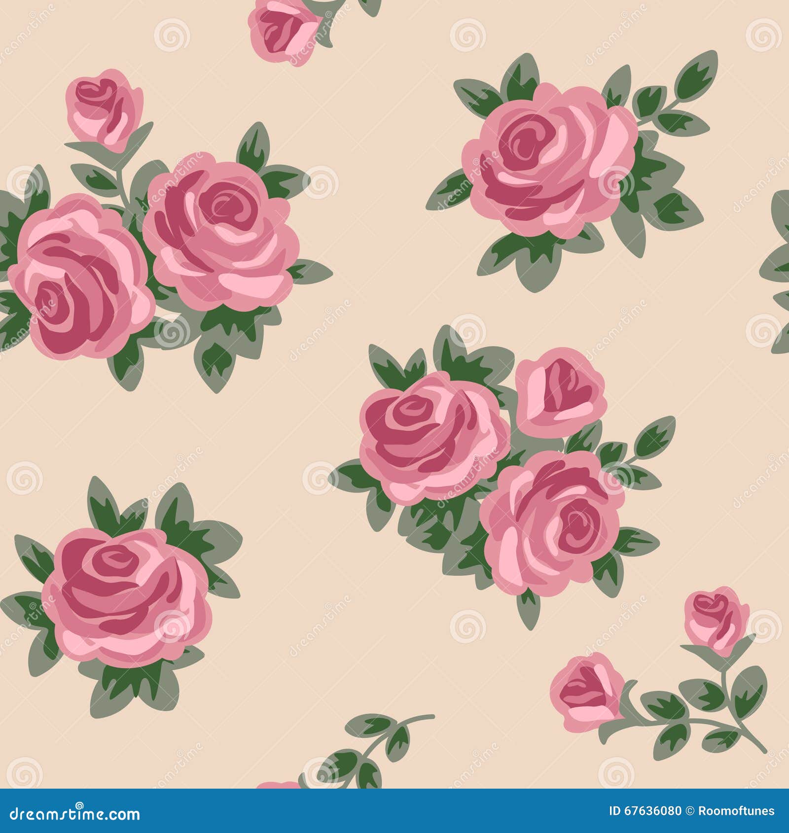 Seamless Background with Pink Roses in Retro Style Stock Vector