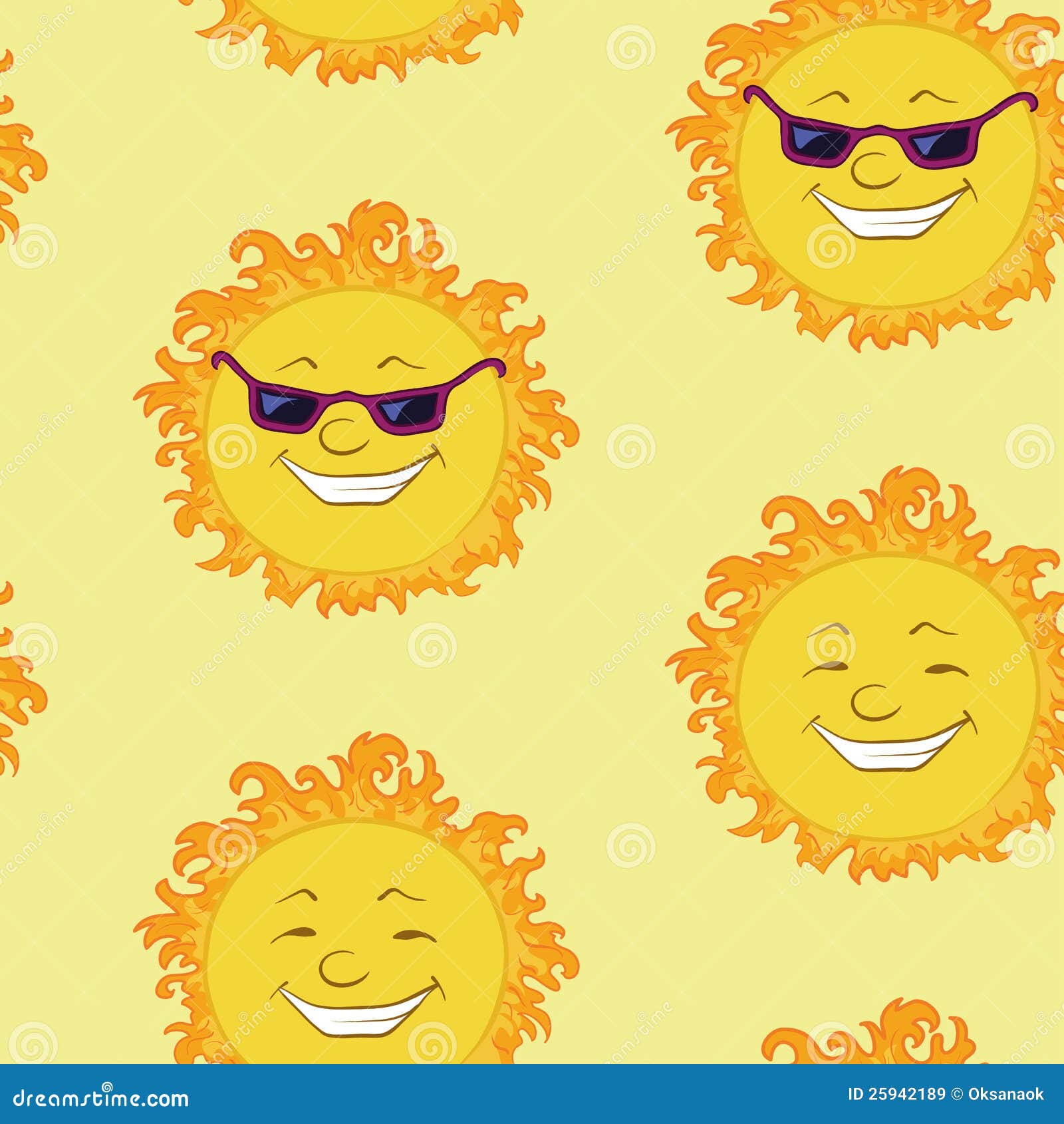 Seamless Background, Smiling Cartoon Sun Stock Vector - Illustration of