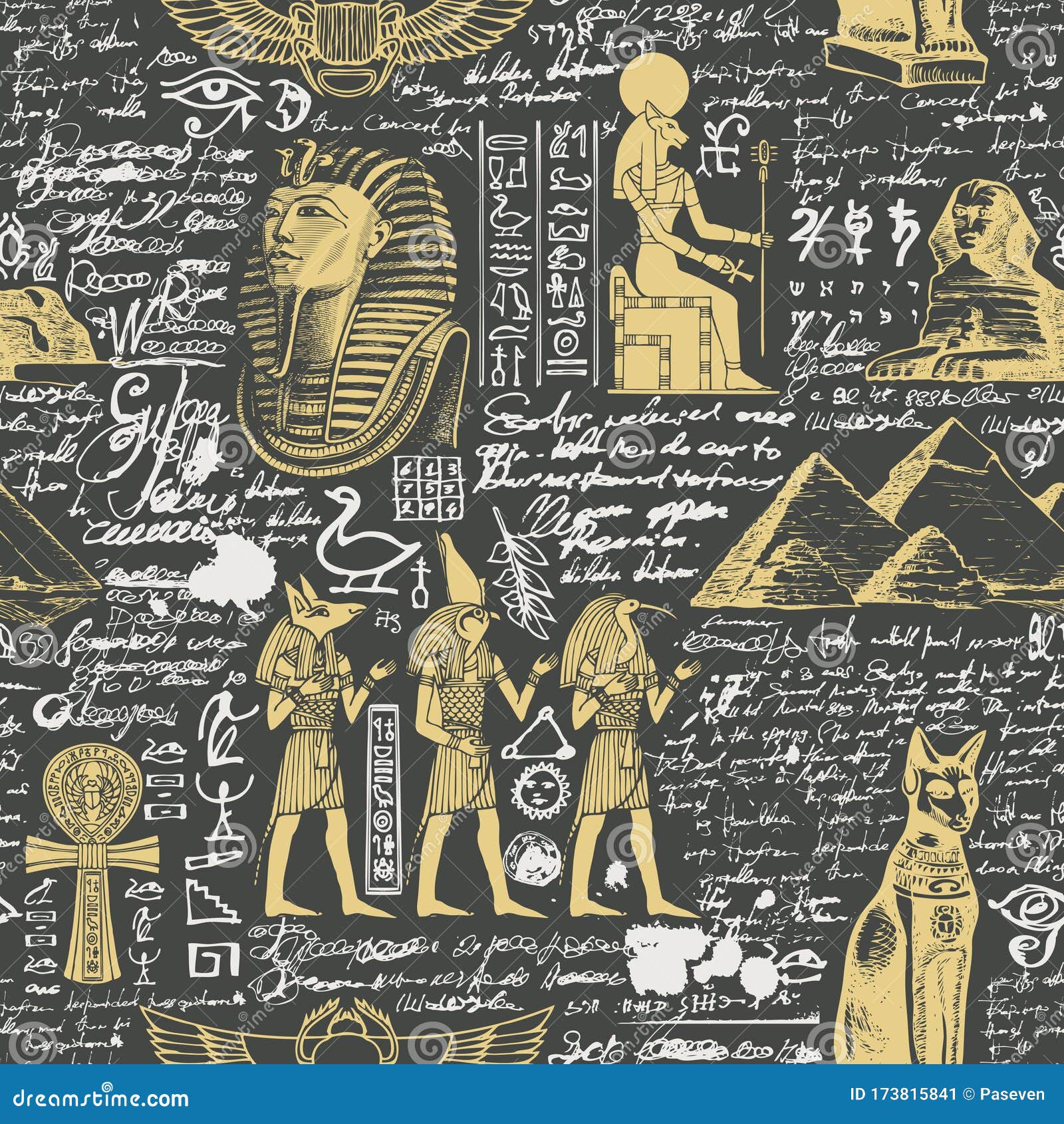 Seamless Background On The Theme Of Ancient Egypt Stock Vector Illustration Of Black Manuscript