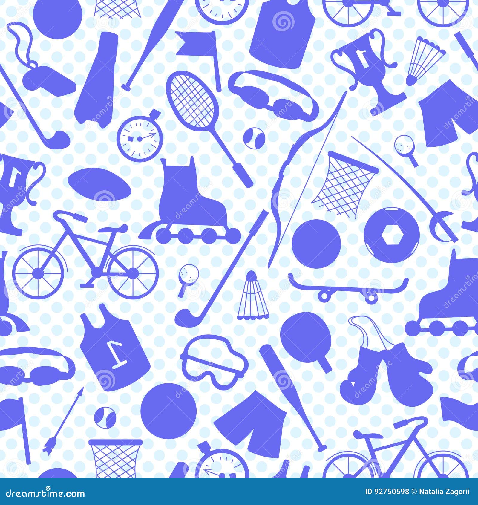 Seamless Background on the Theme of Summer Sports, Blue Outlines of Sports  Equipment on a Light Background Polka Dot Stock Vector - Illustration of  background, cycling: 92750598