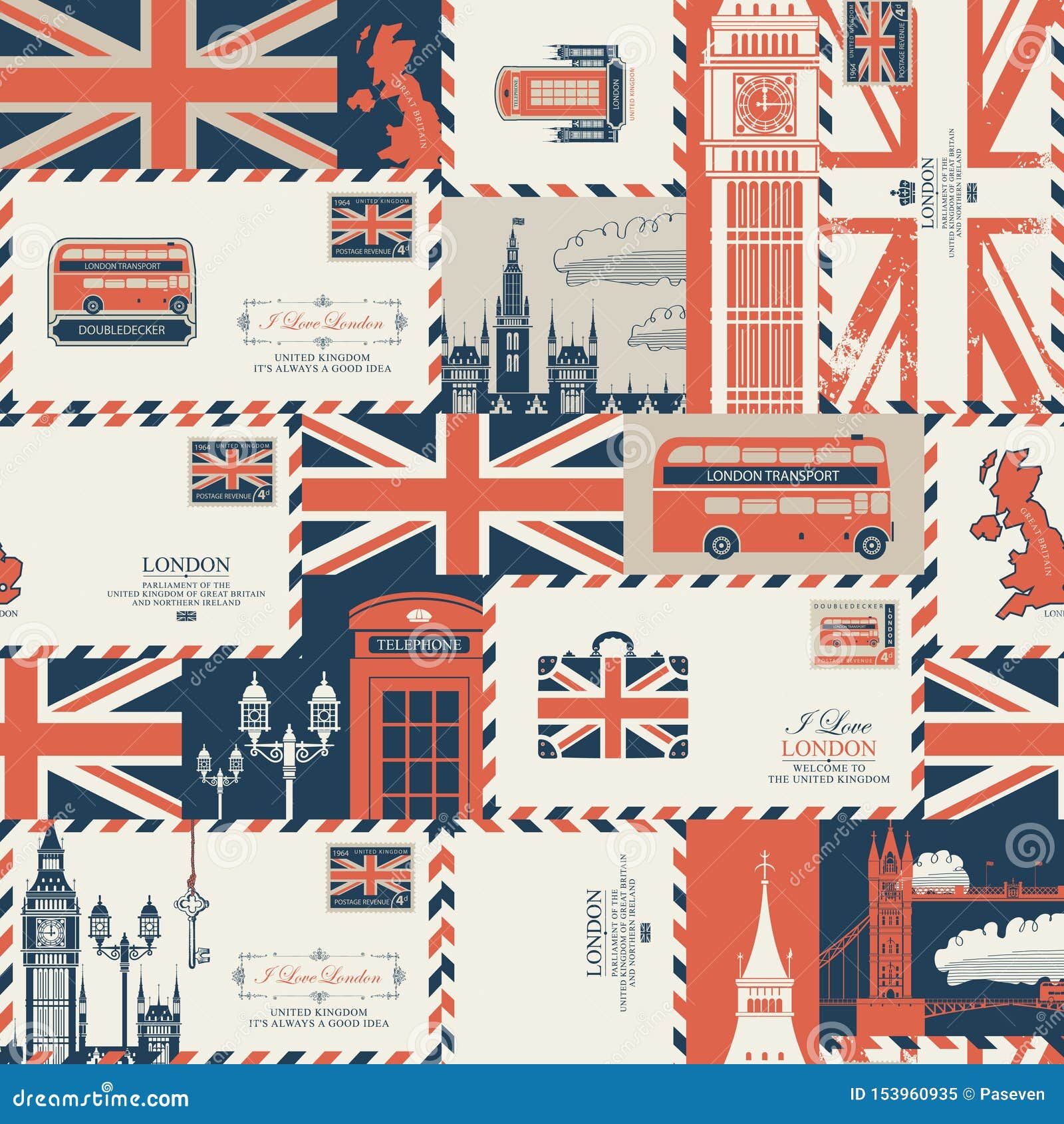 Seamless Background  On Theme  Of UK And London Stock Vector 