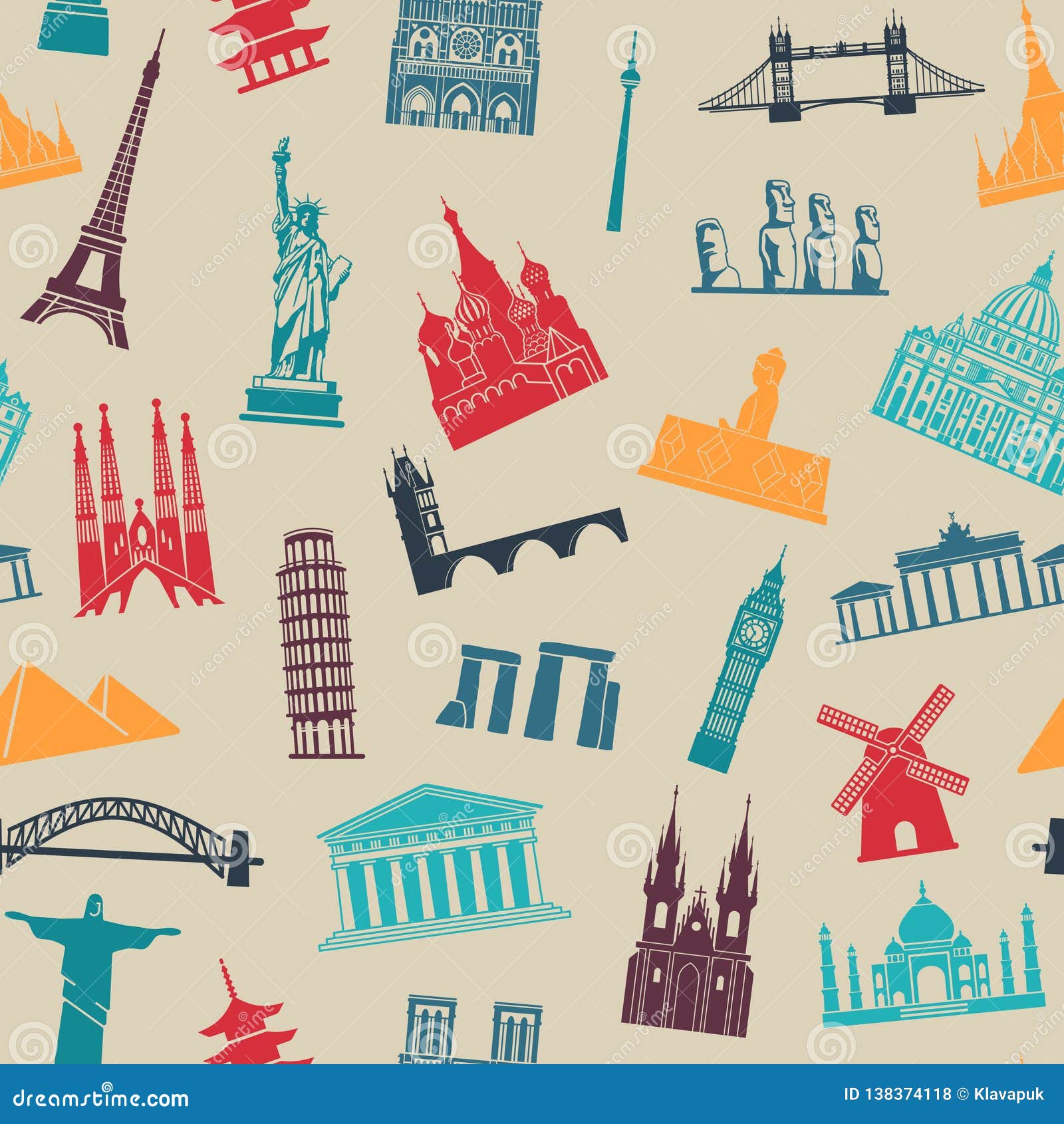 Seamless Background With Tourist Attractions And Architectural Seamless Background With Tourist Attractions And Architectural