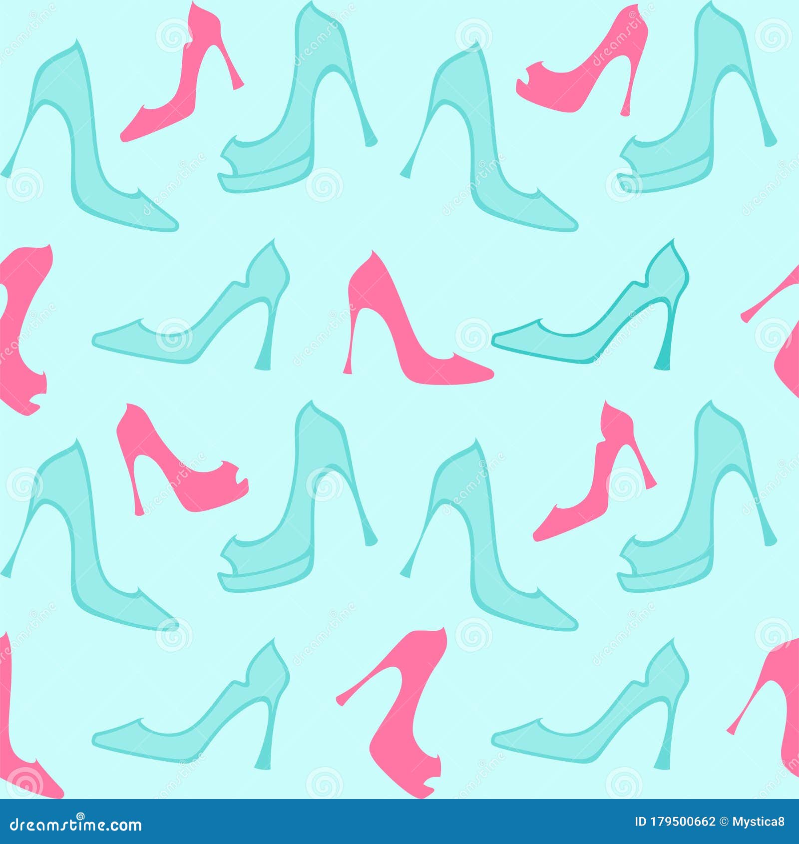 Seamless Background with Turquoise and Pink High Heels Shoes on a Light ...