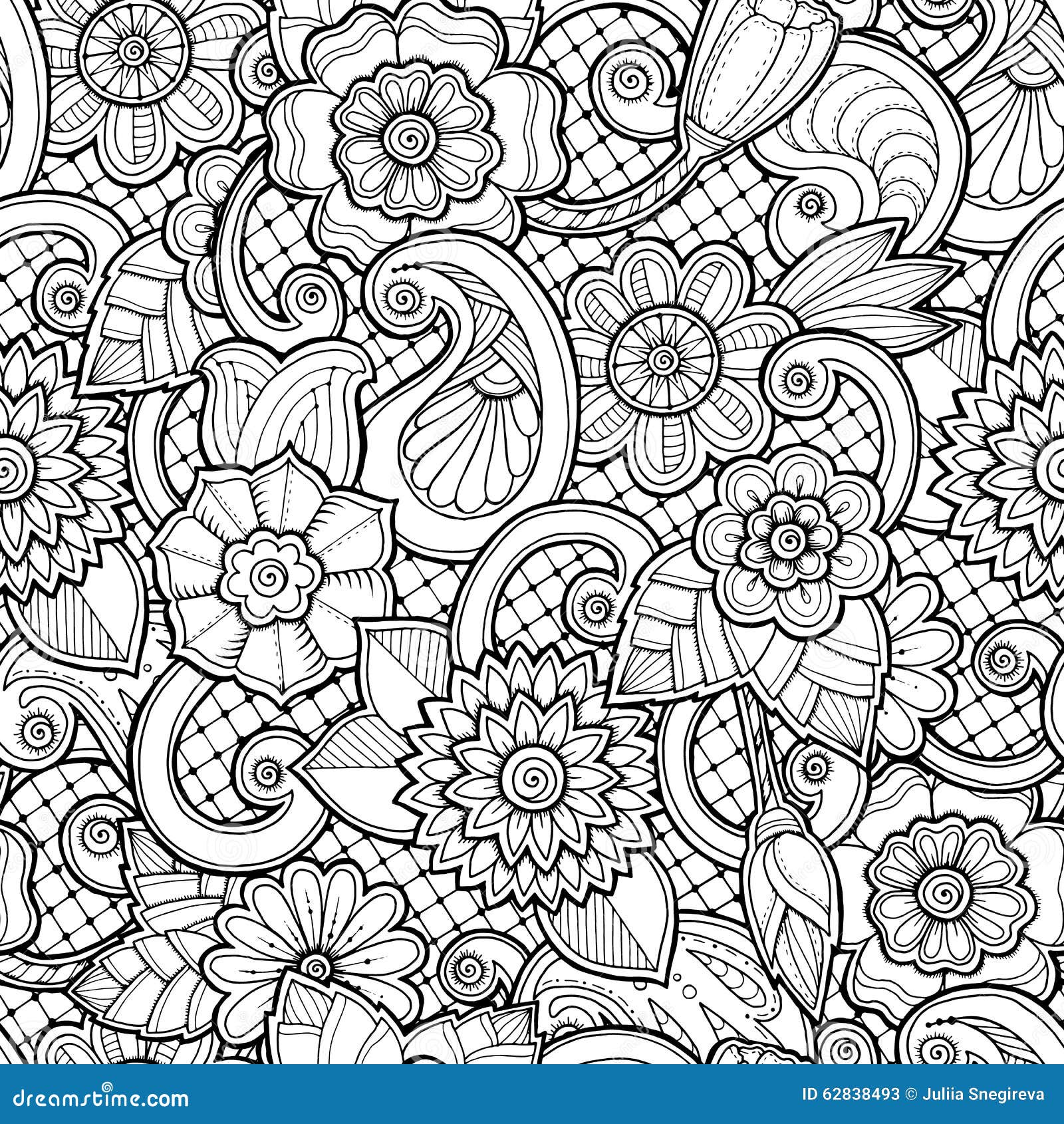 Download Seamless Background In Vector With Doodles, Flowers And Paisley. Stock Vector - Illustration of ...