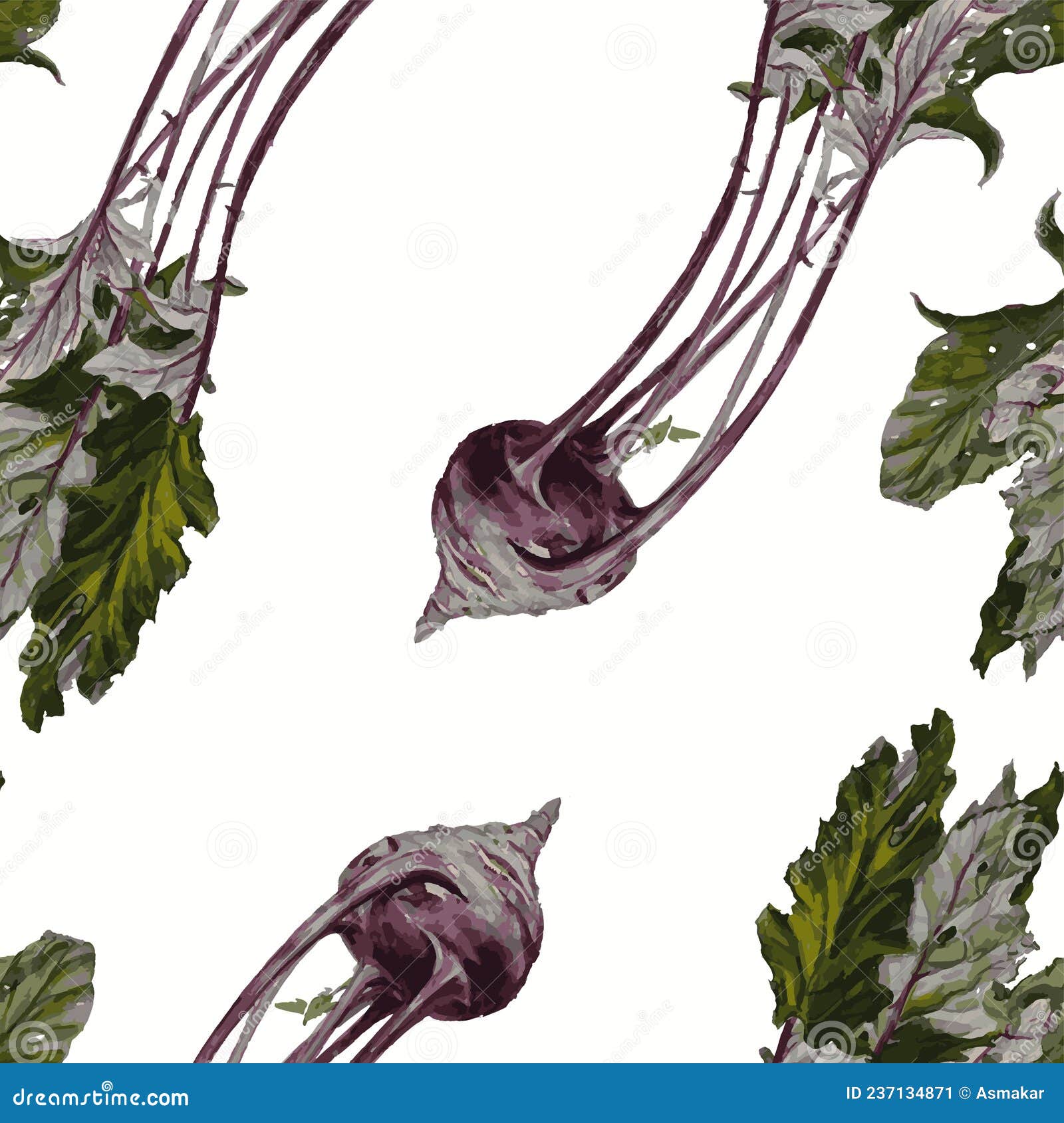 Seamless Background from Watercolor Drawings of Ripe Beetroot with