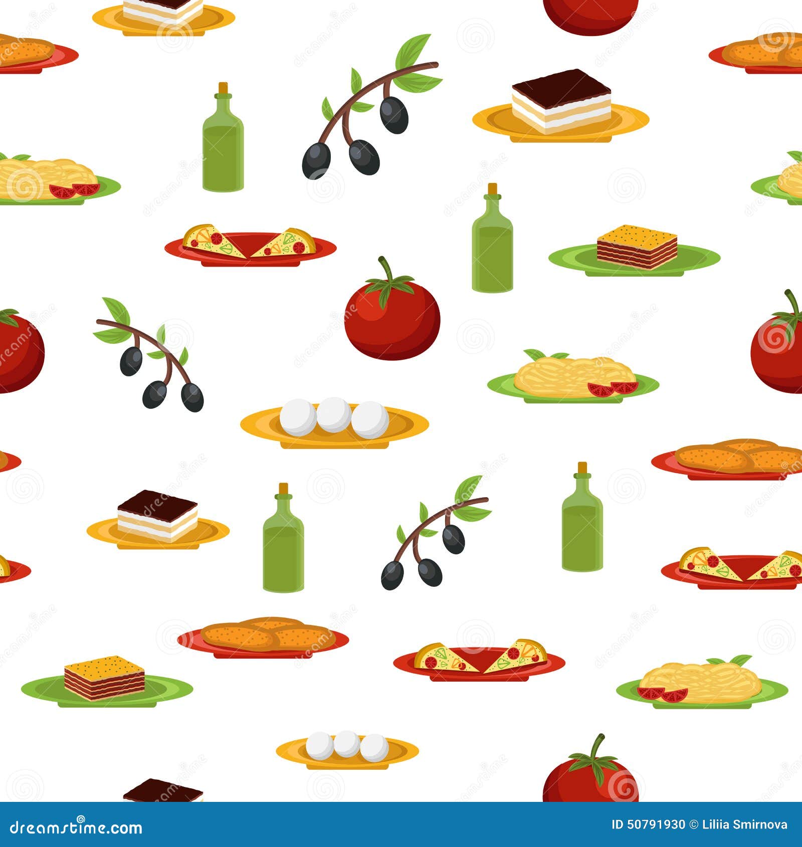 Seamless Background Witn Cartoon Italian Food Stock Vector 