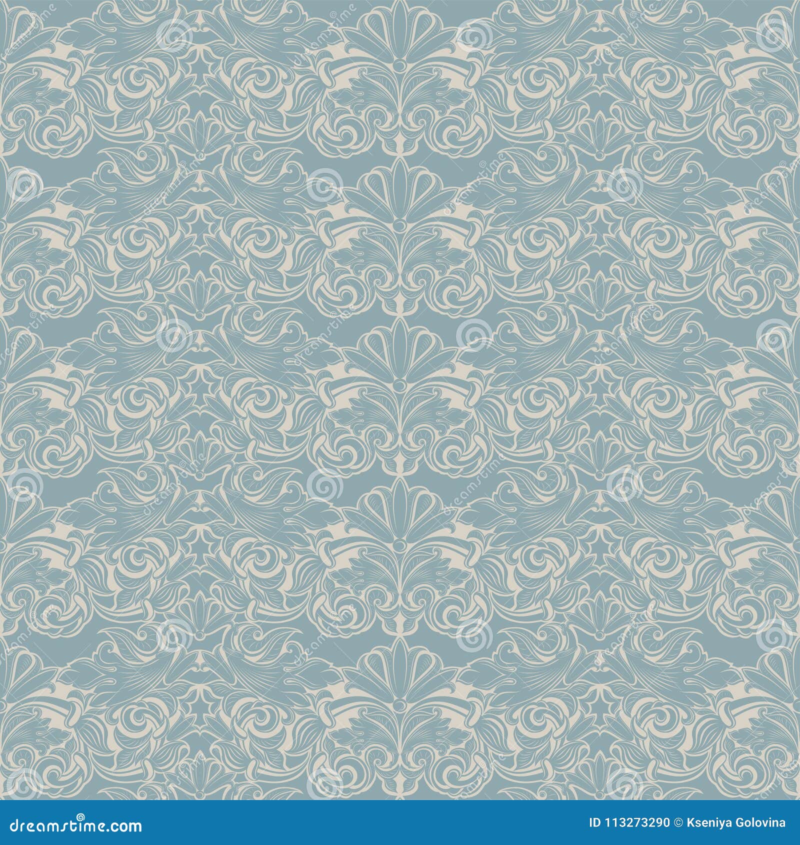 seamless baroque pattern in light blue and white