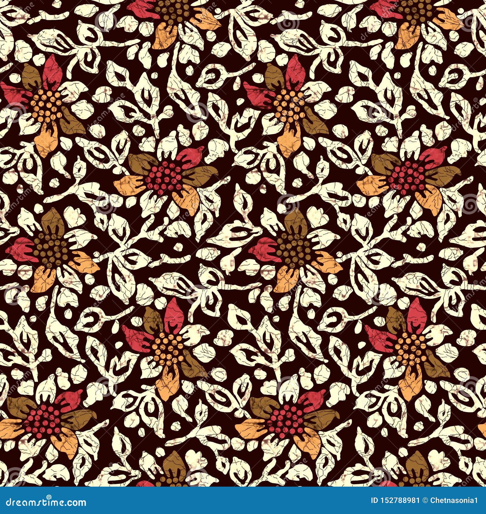 Seamless Batik  Flower  Design  Pattern Stock Illustration 