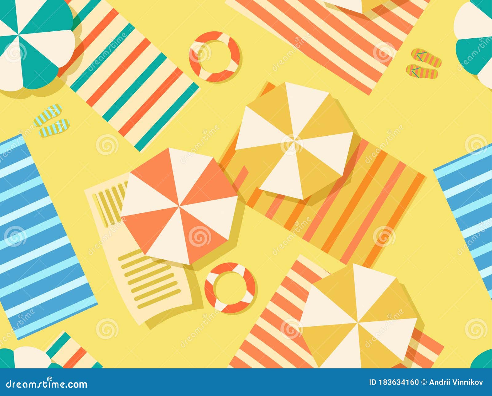 Seamless Beach Pattern, Top View. Chaise Lounge with Beach Umbrella and