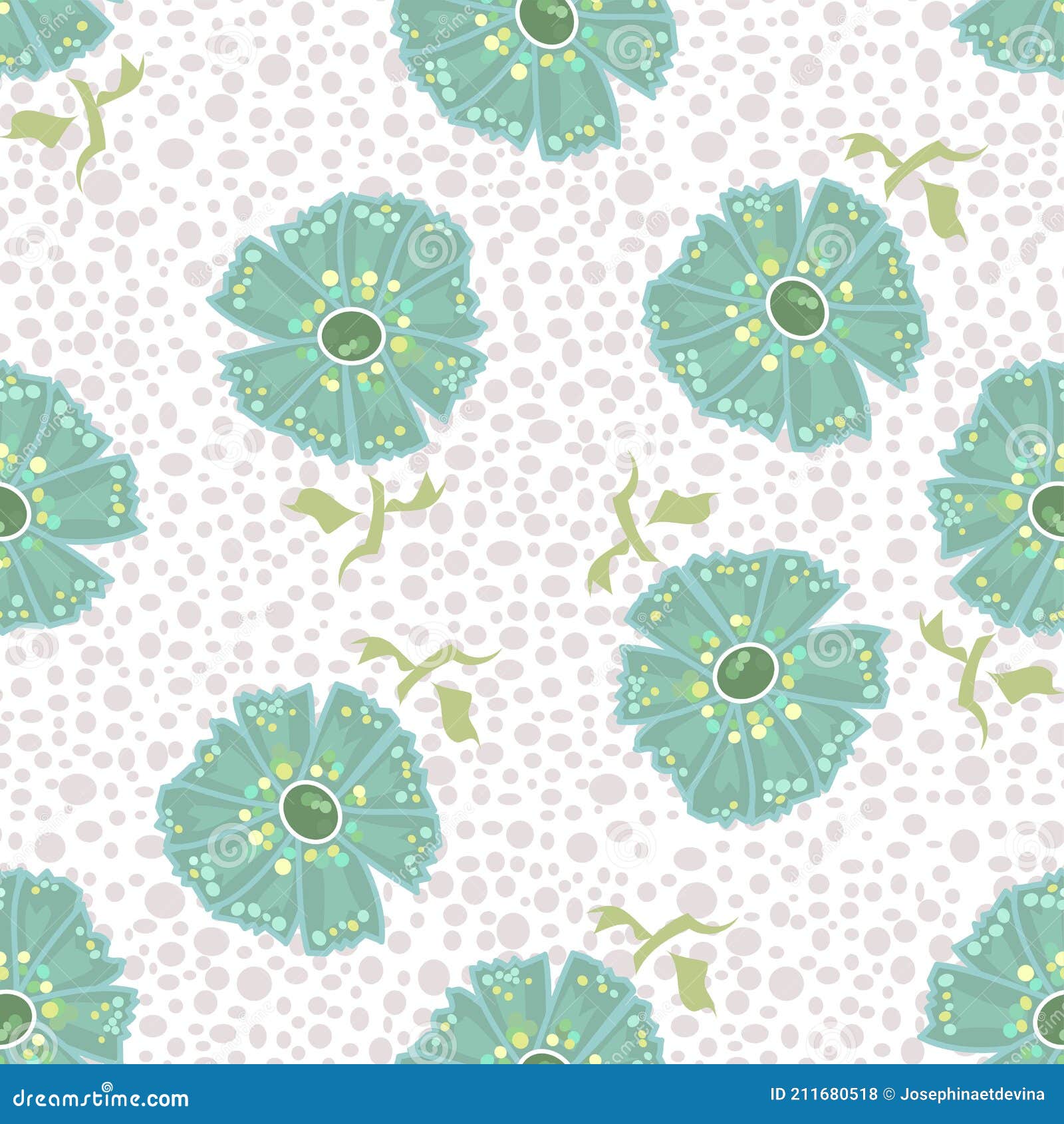 Seamless Beautiful Floral Pattern in Duck Egg Blue with Textured Dotted