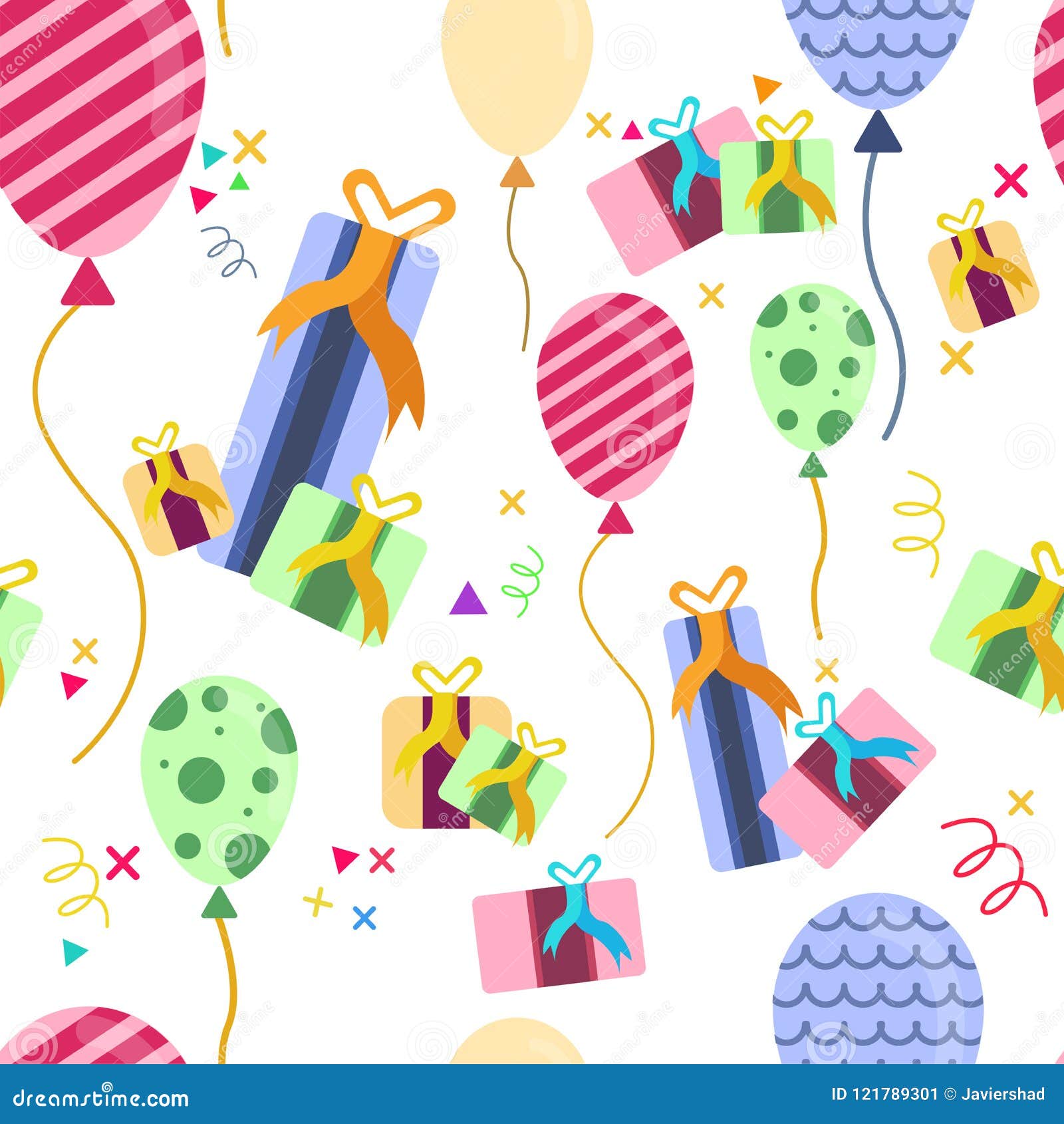 Seamless Birthday Balloons and Gift Pattern Stock Vector Illustration