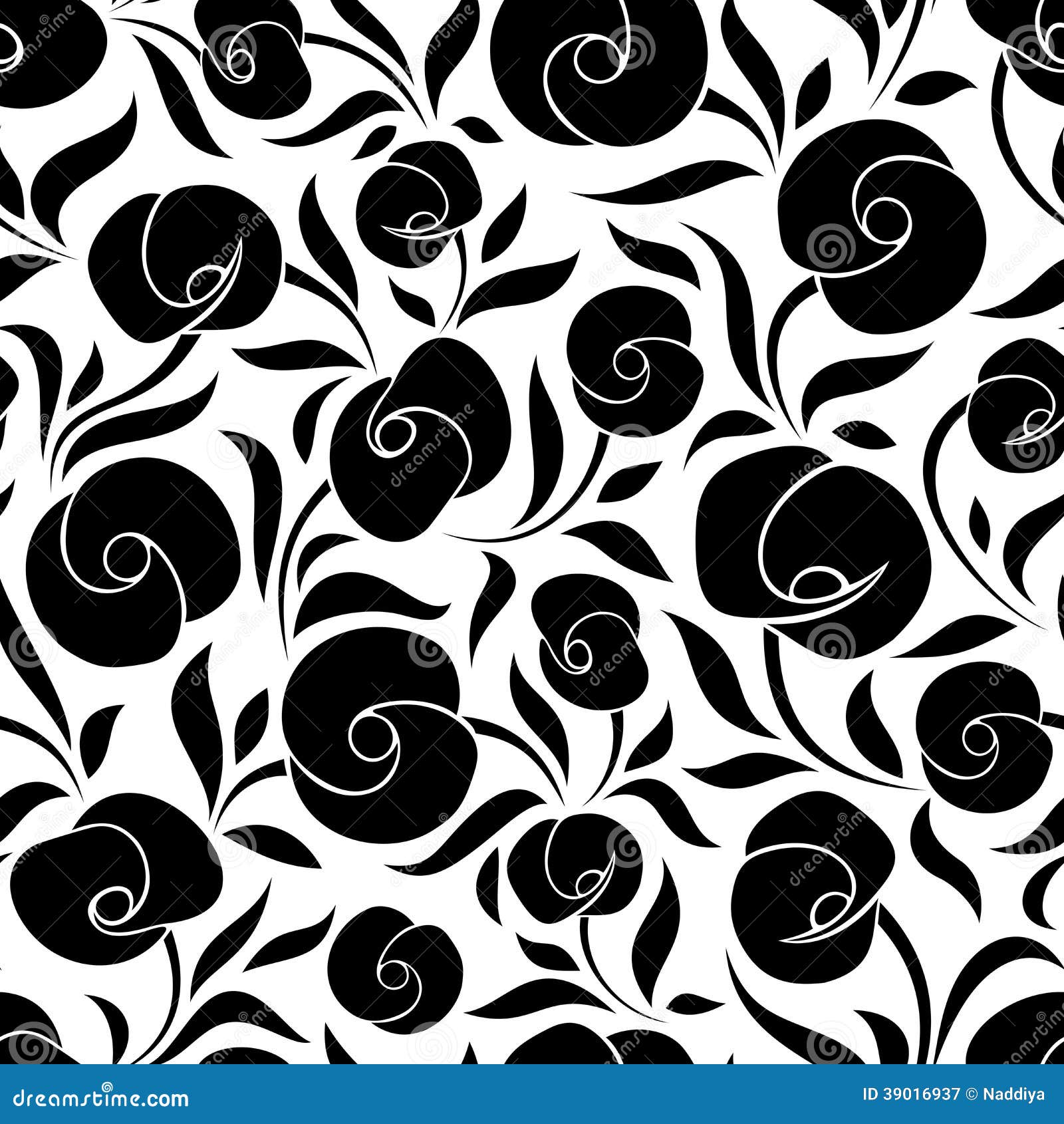 Seamless Black Floral Pattern on White. Vector. Stock Vector ...