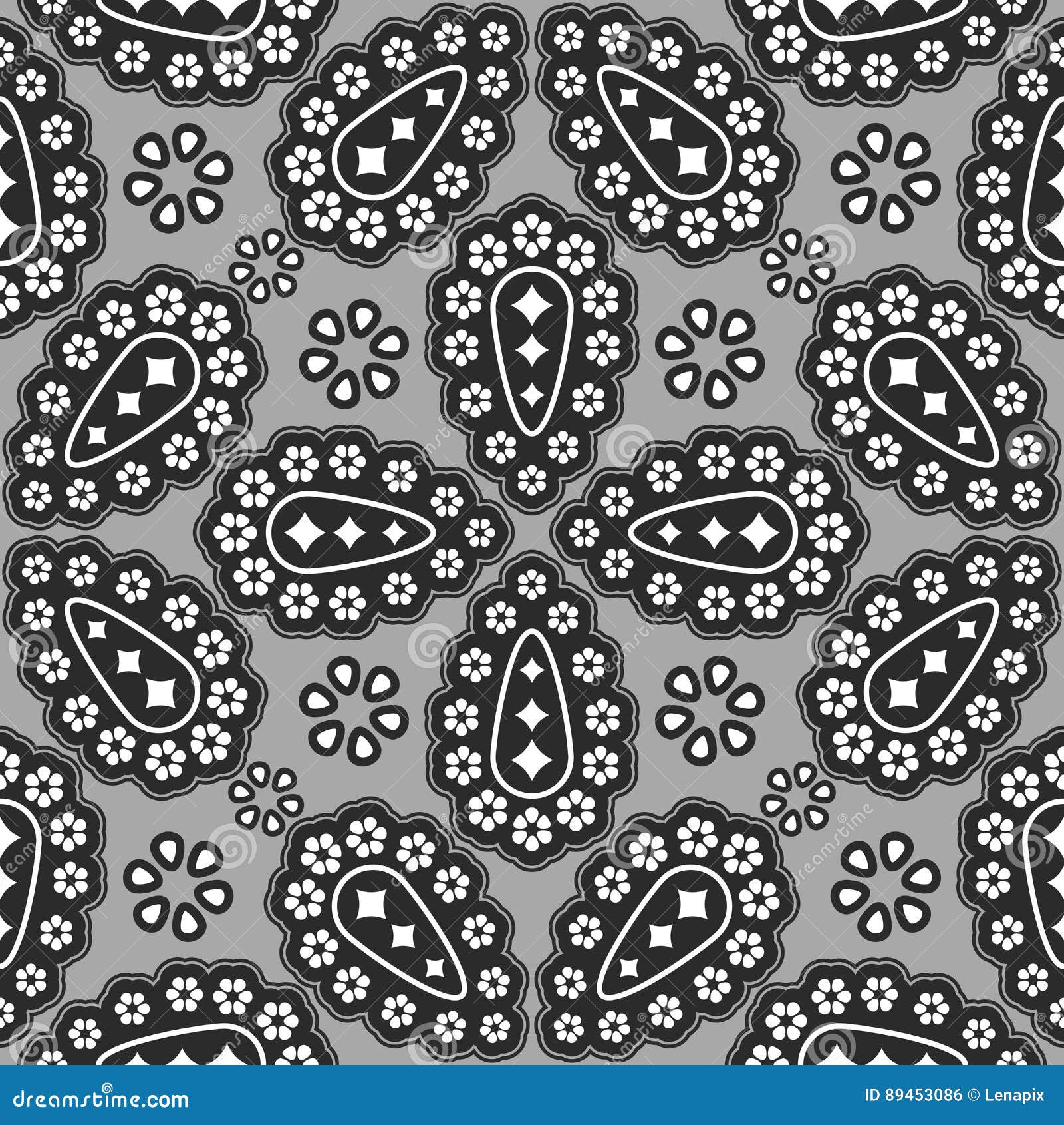 Seamless Black, Grey and White Ornamental Pattern Stock Vector
