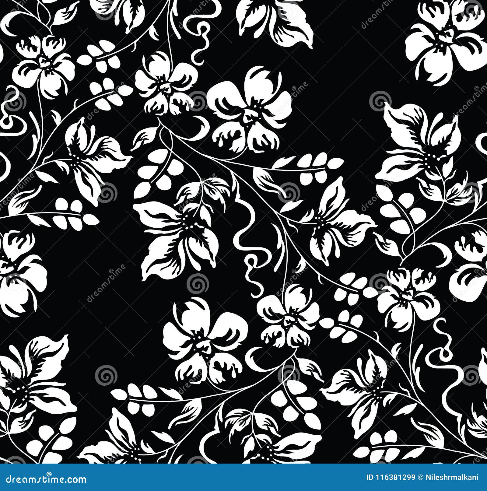 Seamless Black And White Damask Floral Wallpaper Stock Vector