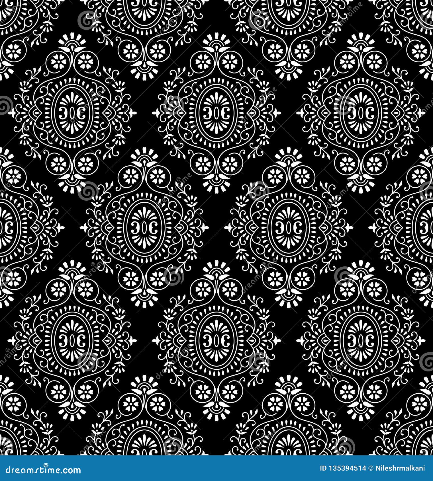 Seamless Black and White Damask Wallpaper Stock Vector - Illustration