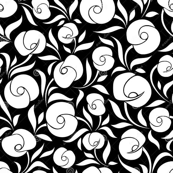 Seamless Black and White Floral Pattern. Vector Illustration. Stock ...