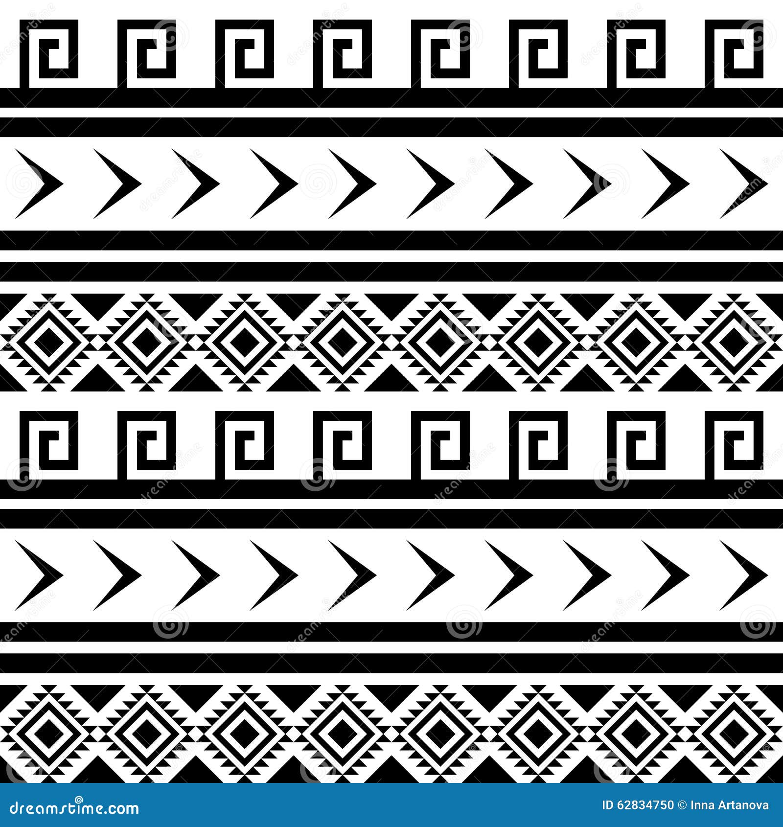 Seamless Black and White Indian Pattern. Stock Vector - Illustration of ...