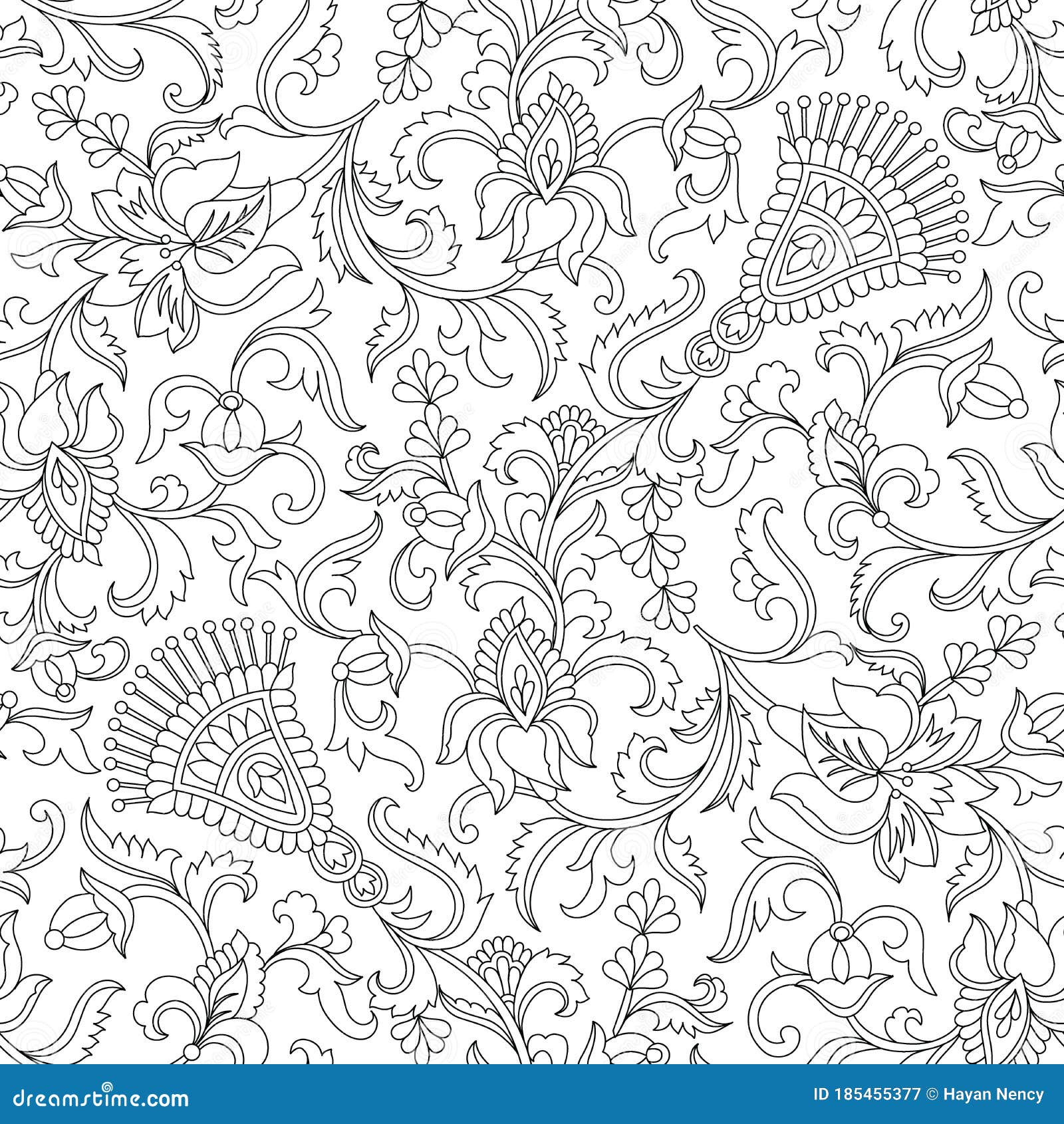 Seamless Black and White Paisley Pattern on White Stock Vector