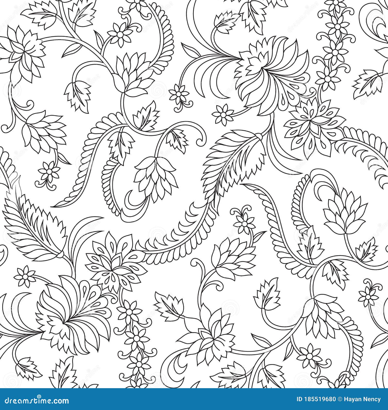 Seamless Black and White Paisley Pattern on White Stock Vector -  Illustration of background, backdrop: 185519680