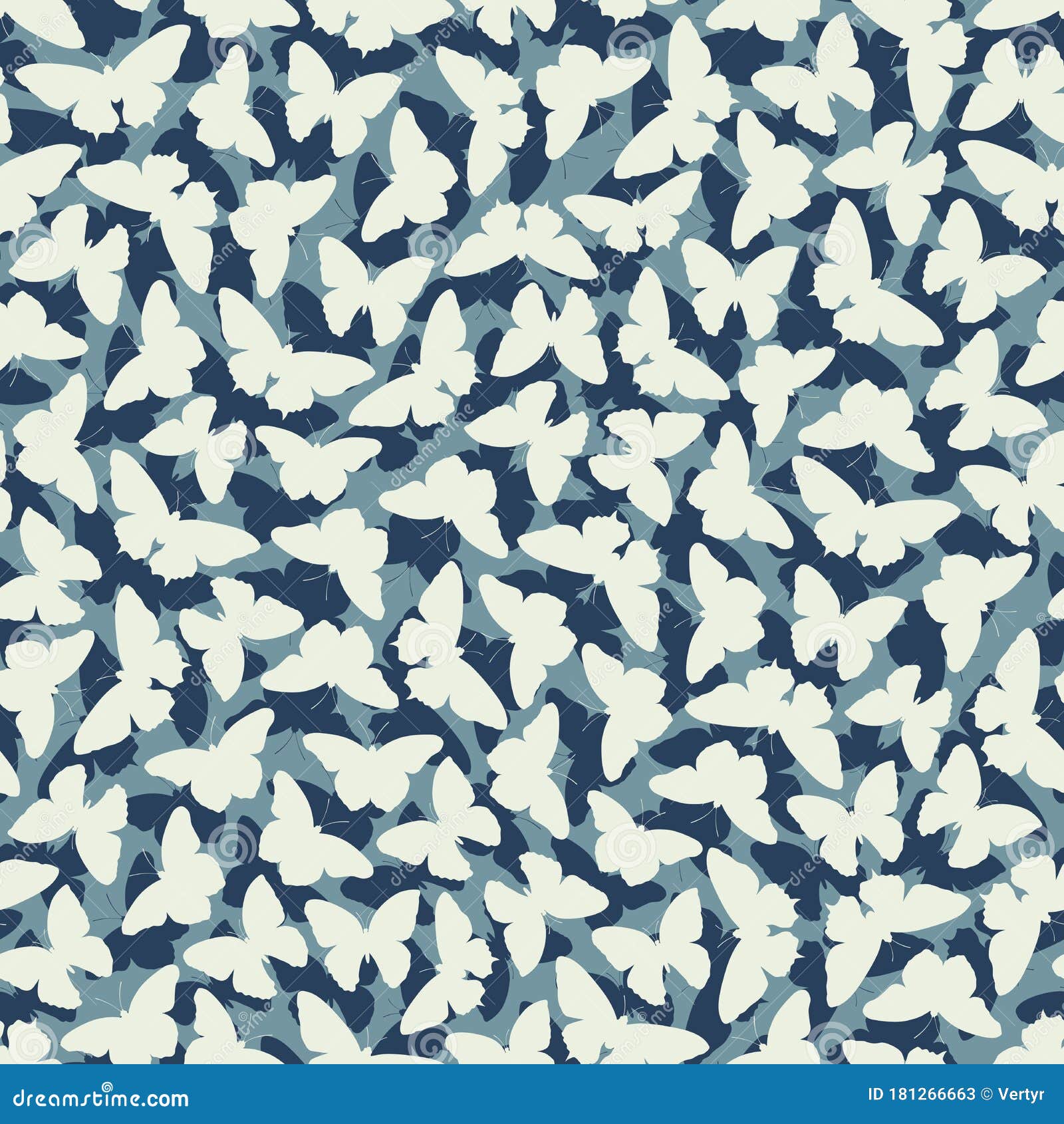 Seamless Blue Background with Moths Butterflies. Stock Vector