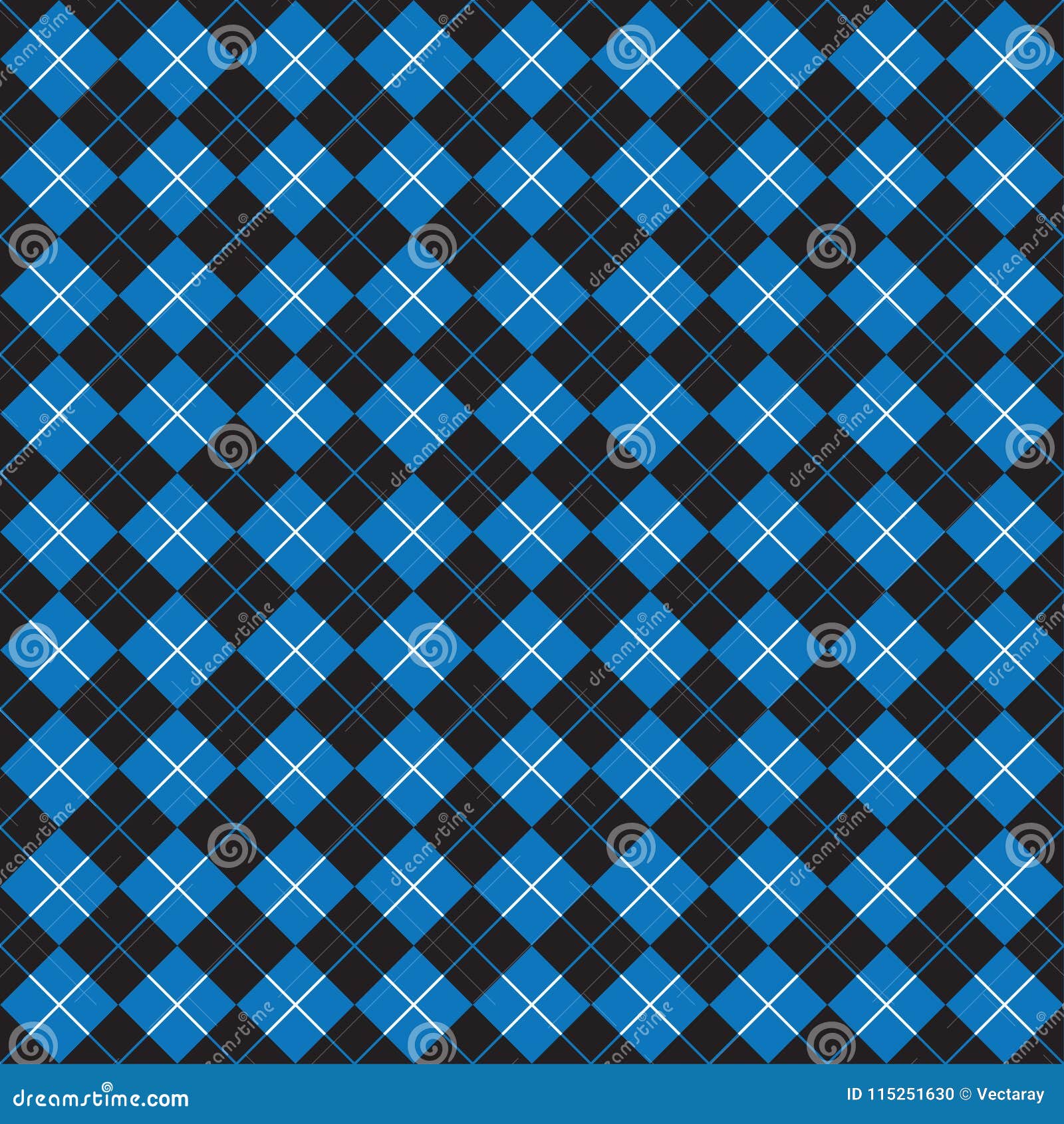 Seamless Blue and Black Checkered Fabric Pattern Background Texture