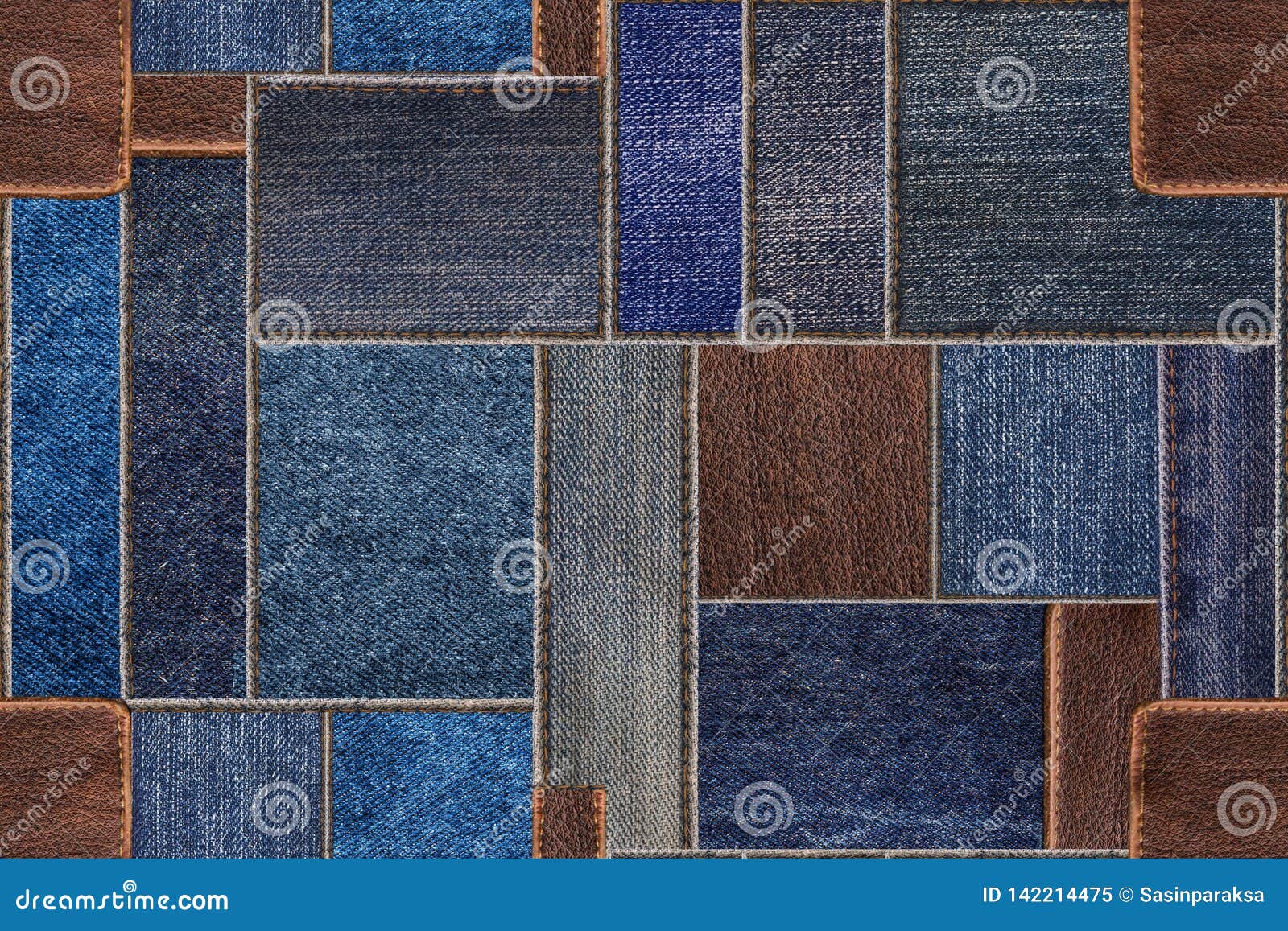 Seamless Blue Denim Jeans Patchwork with Leather Texture. Seamless ...