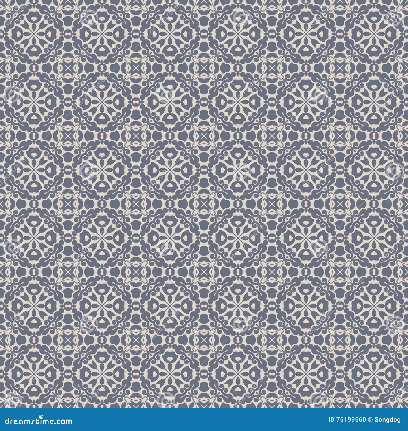 Seamless Blue & Grey Damask Wallpaper Pattern Stock Illustration