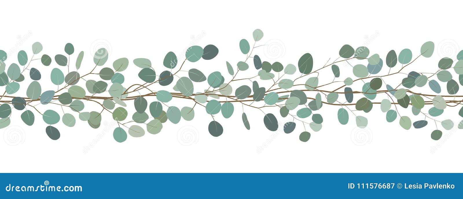 seamless border of a eucalyptus branches. floral frame.  hand drawn . white background.