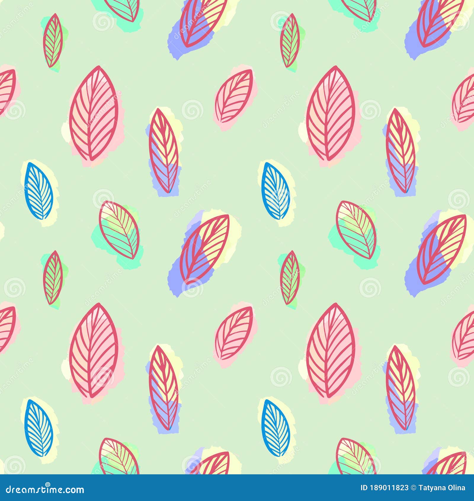 Seamless Botanical Leaf Pattern on a Light Green Background. Digital