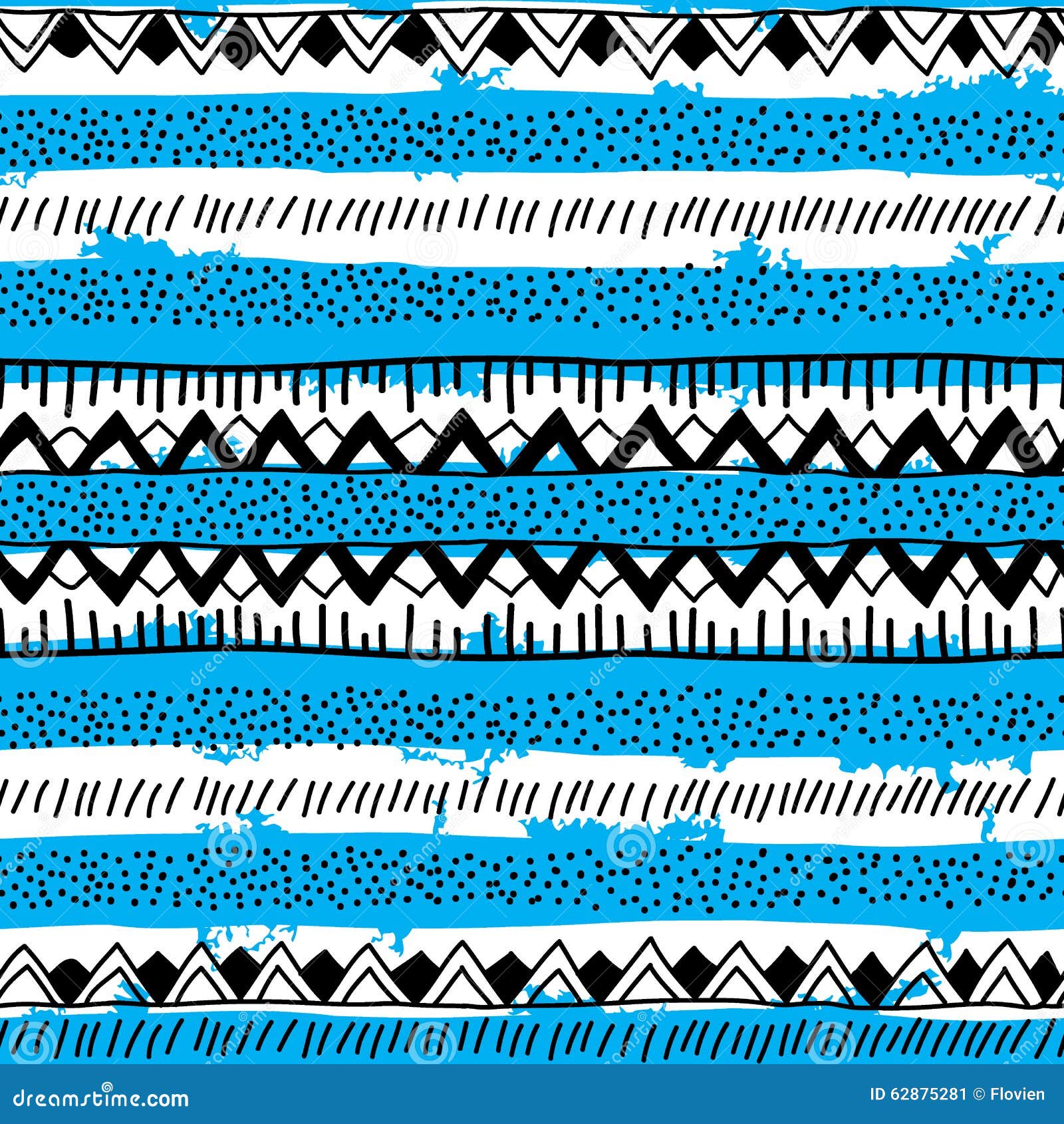 Seamless Bright Ethnic Background in Black, Blue and White Strip Stock ...