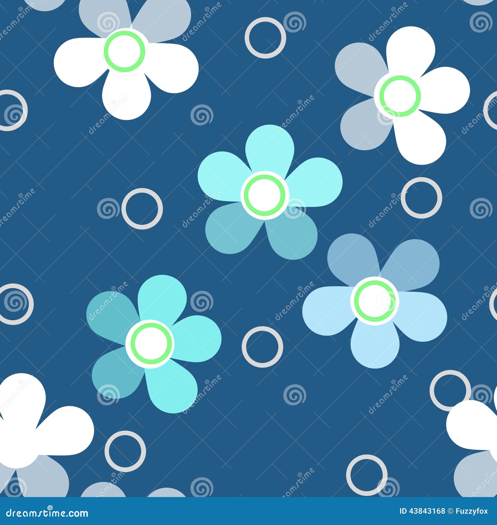 Seamless Bright Kids Floral Pattern on Blue Background Stock