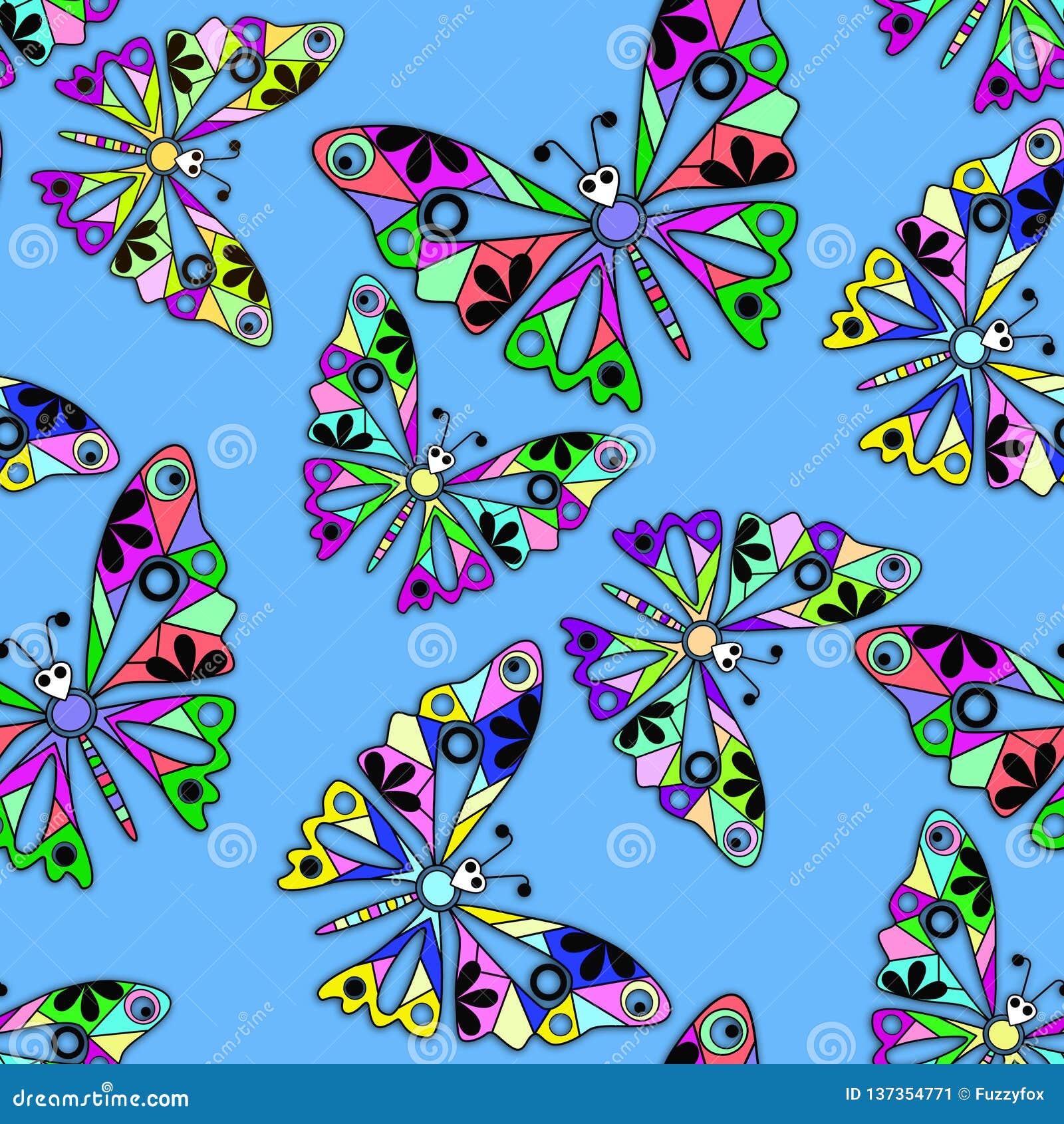 Seamless Cartoon Kids Buttefly Pattern Stock Illustration ...