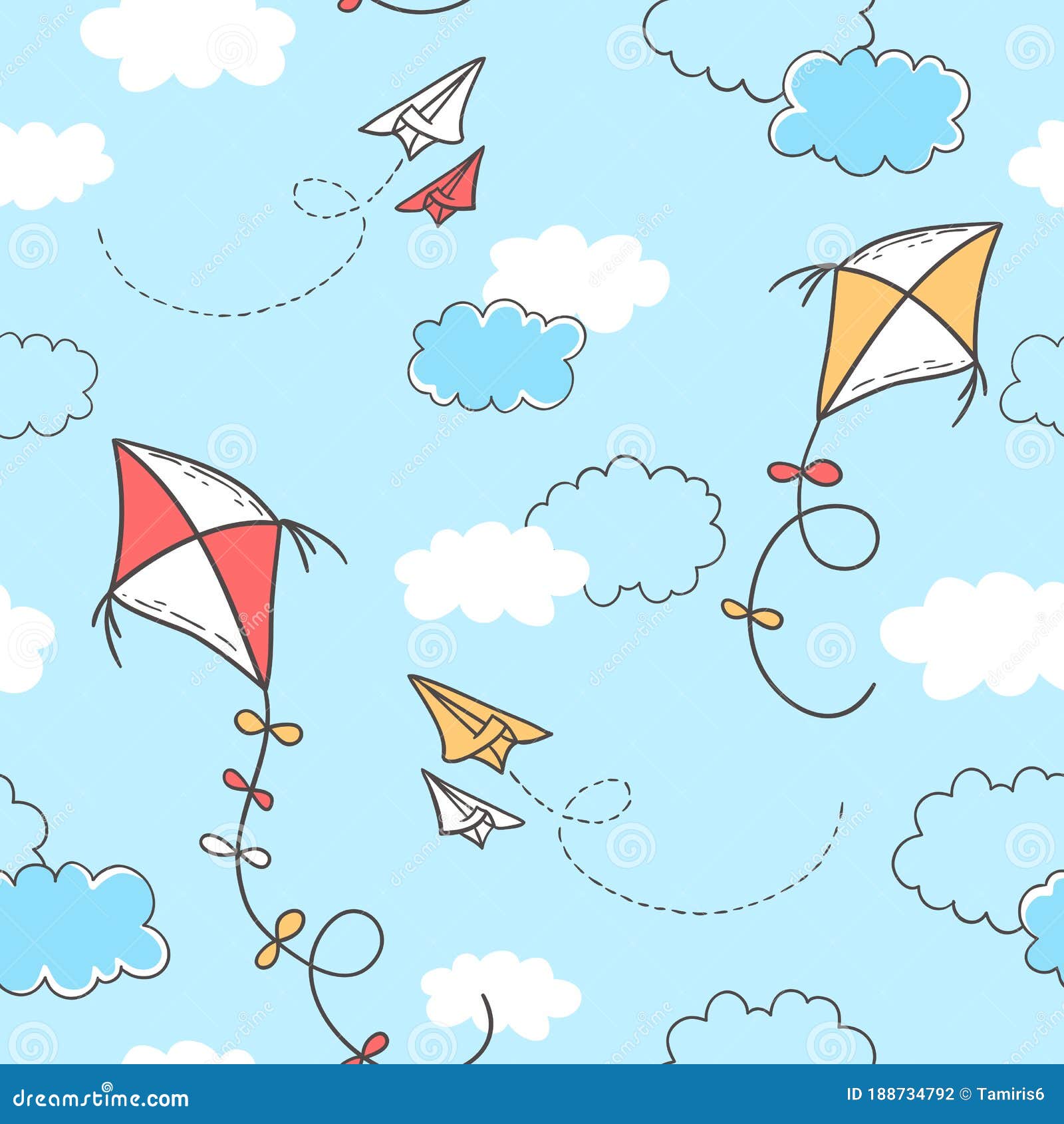 Flying Kites Seamless Pattern Cartoon Vector | CartoonDealer.com #32017445