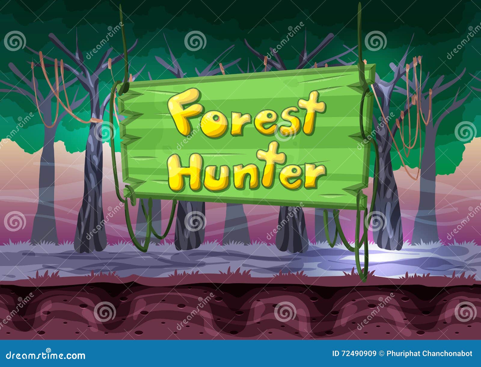 seamless cartoon  landscape with separated layers for game and animation