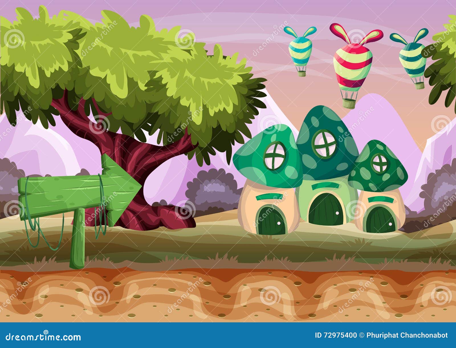 seamless cartoon  landscape with separated layers for game and animation