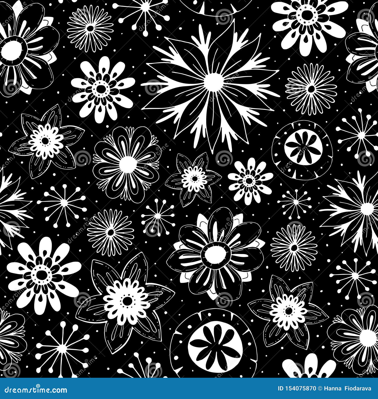 Seamless Cartoon Vector Repeating Simple Pattern with Cute Flowers and ...