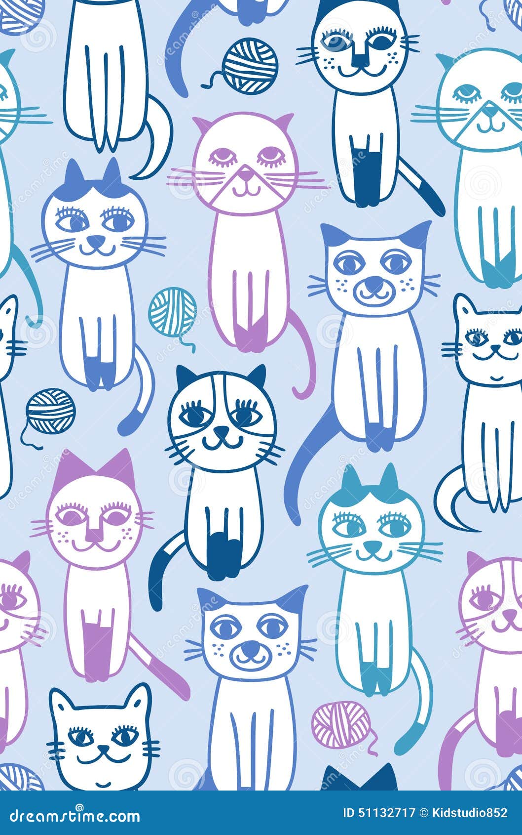 Seamless Cats Fabric Pattern Stock Vector - Illustration of fabric ...
