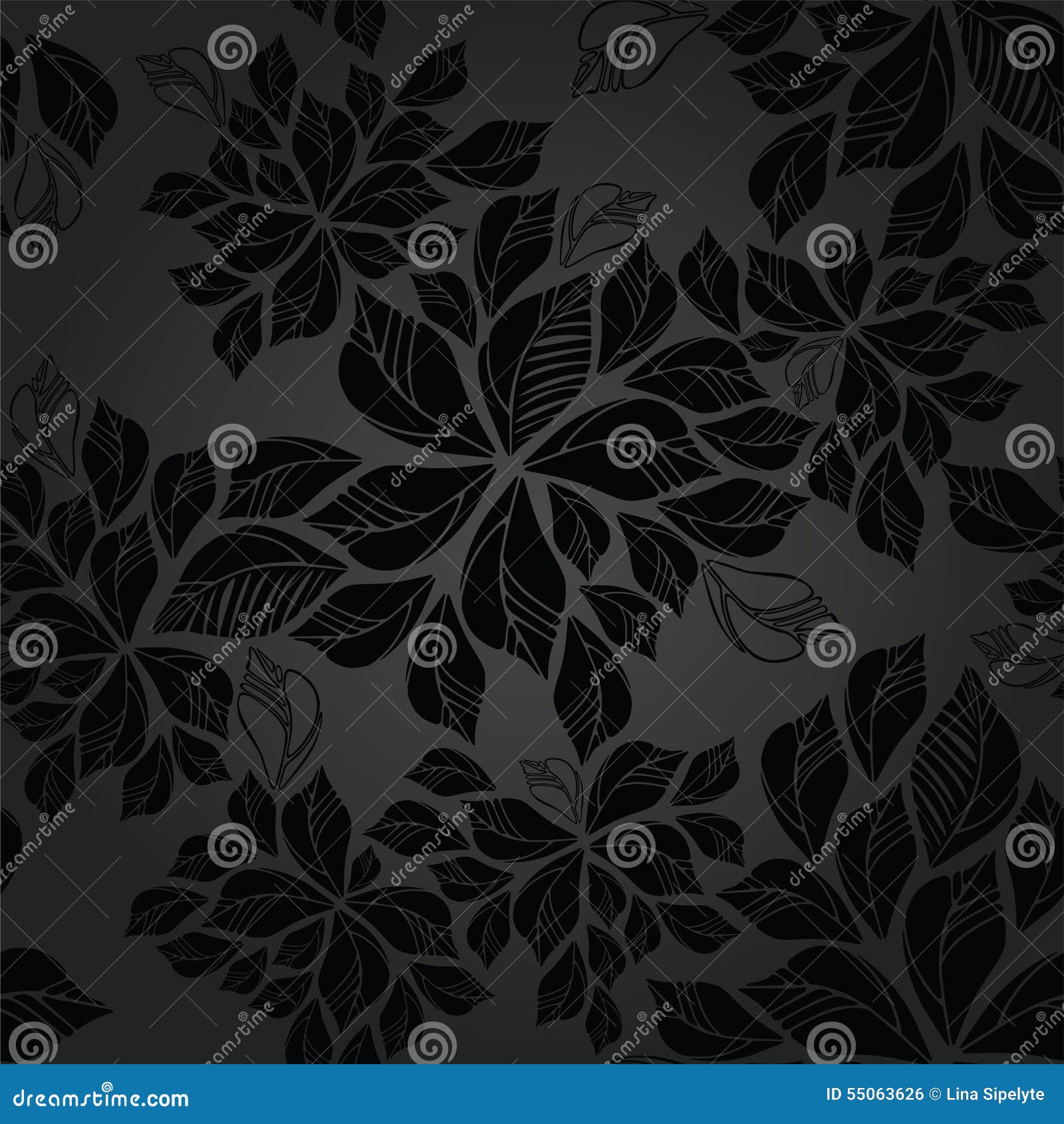 Seamless Charcoal Leaves Wallpaper Pattern Stock Vector Illustration