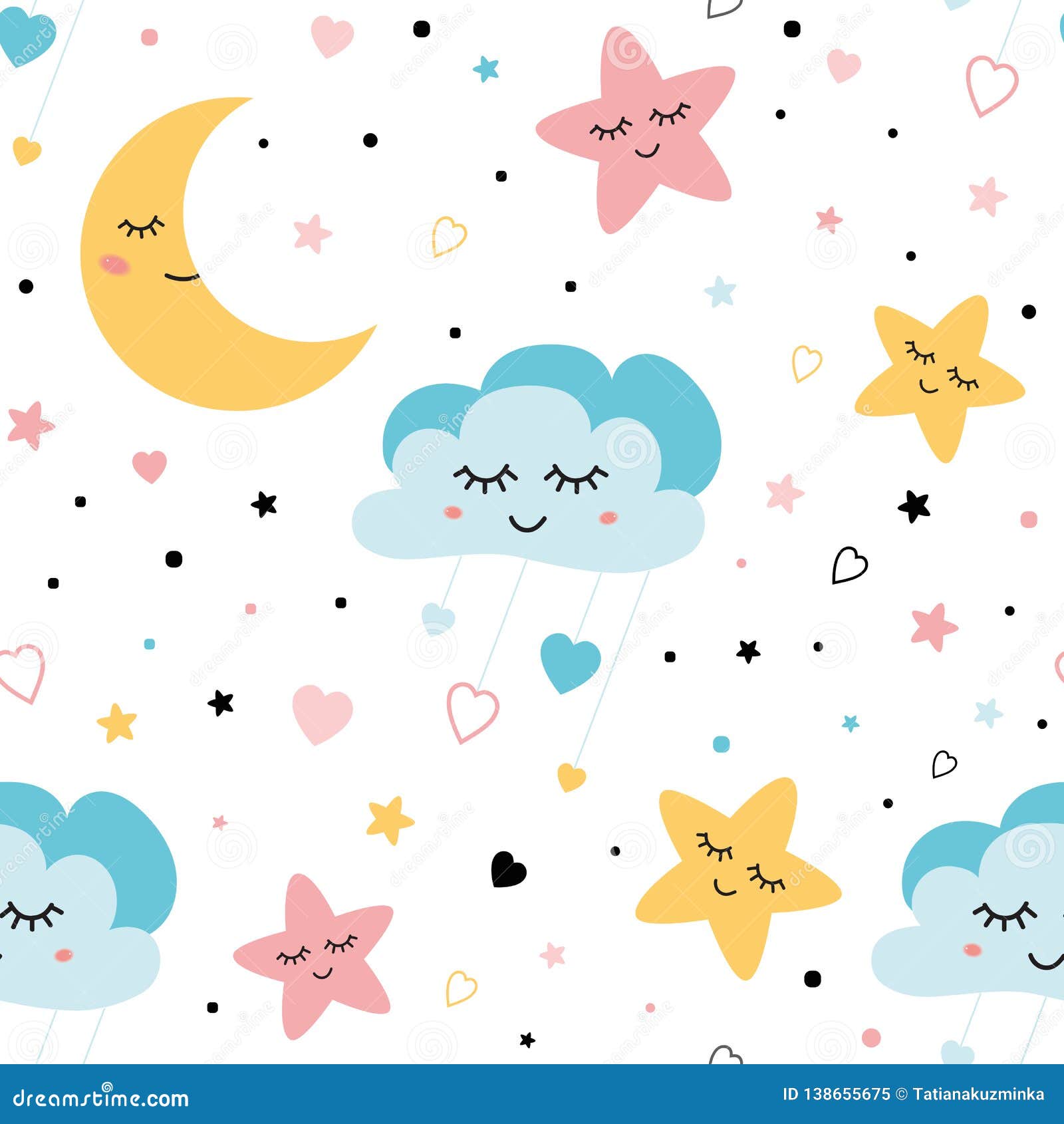 Seamless Childish Pattern with Baby Stars Cloud Moon Kids Texture Fabri Wallpaper  Background Vector Illustration Stock Illustration - Illustration of  nursery, cute: 138655675