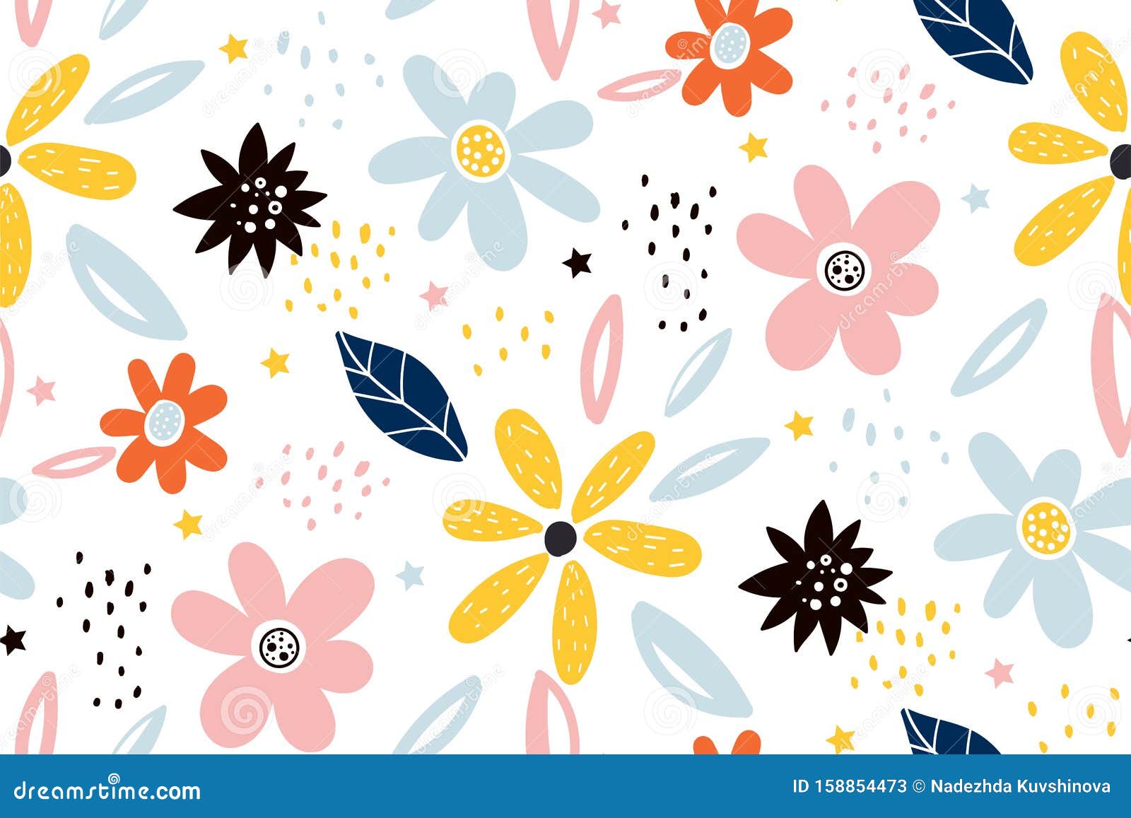 seamless childish pattern with fairy flowers. creative kids city texture for fabric, wrapping, textile, wallpaper