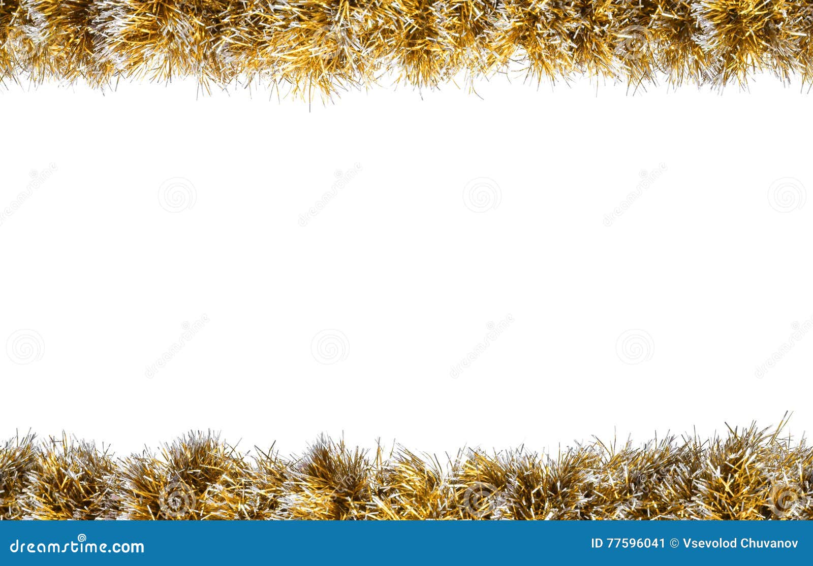 Seamless Christmas Gold Silver Tinsel Frame. Isolated on a White