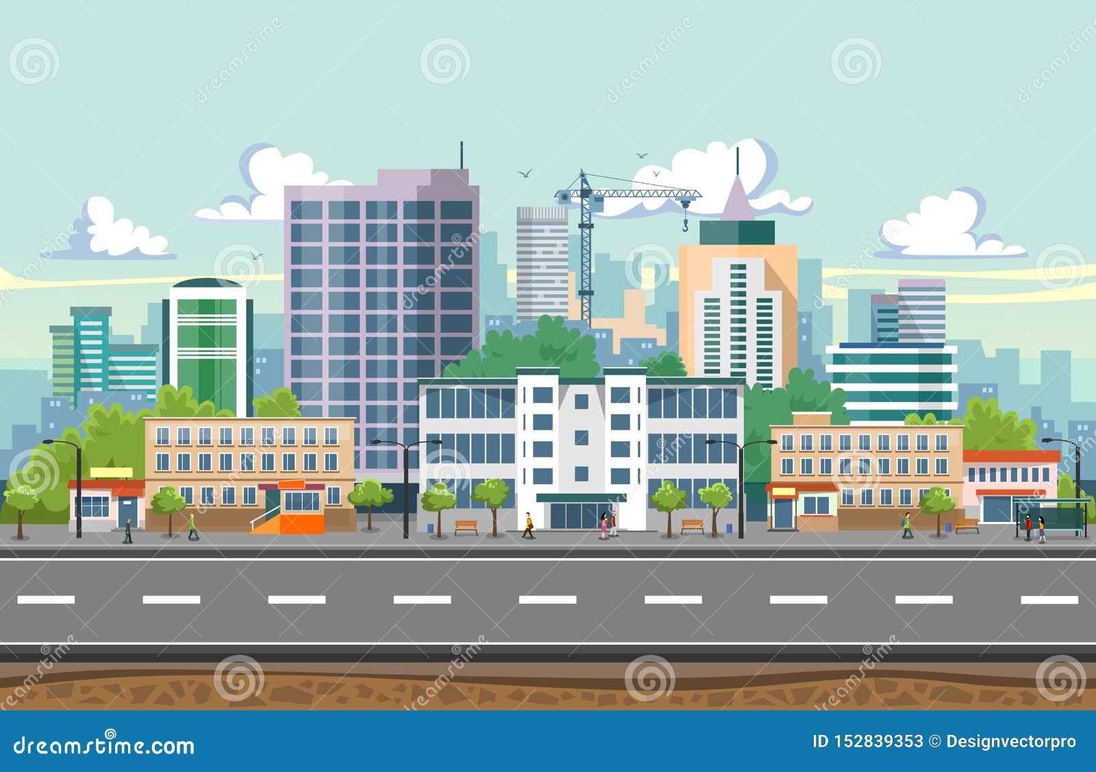 Seamless City Landscape Vector Illustration. Summer City Landscape in Flat  Design Stock Vector - Illustration of landscape, concept: 152839353