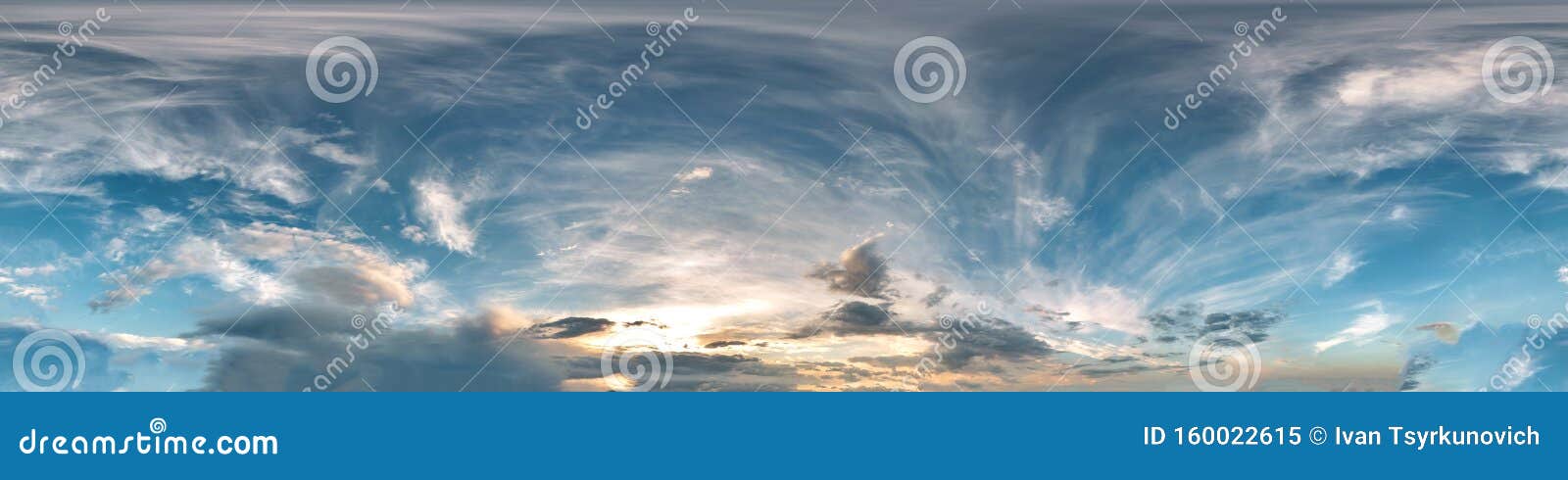 seamless cloudy blue sky hdri panorama 360 degrees angle view with zenith and beautiful clouds for use in 3d graphics as sky dome