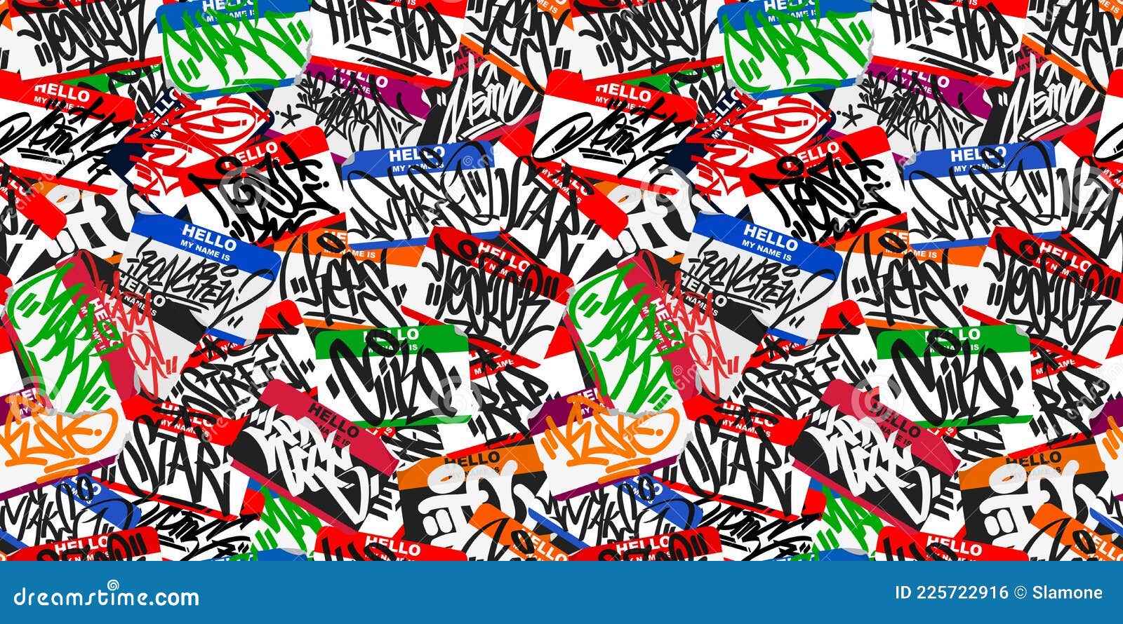 Seamless Colorful Abstract Urban Graffiti Style Sticker Bombing Hello My  Name is with Some Street Art Lettering Vector Stock Vector - Illustration  of drawing, fashion: 225722916
