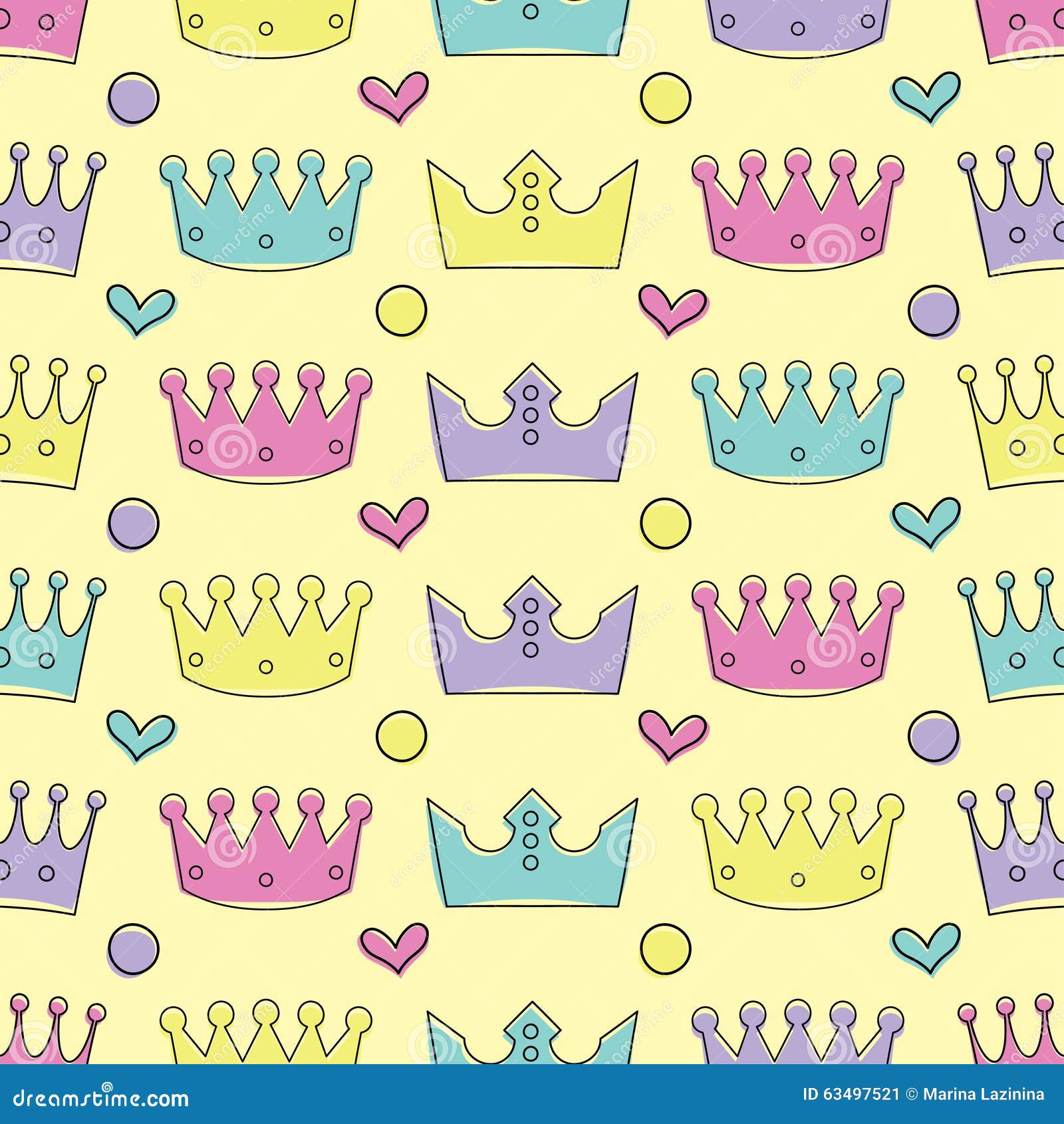 Seamless Colorful Background with Decorative Crowns Stock Illustration