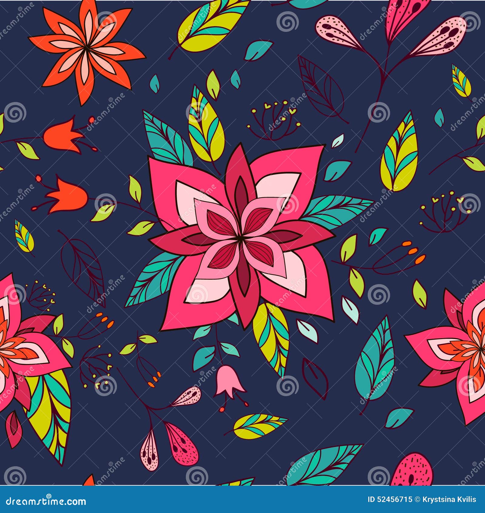 Seamless Colorful Texture with Bright Floral Elements. Stock