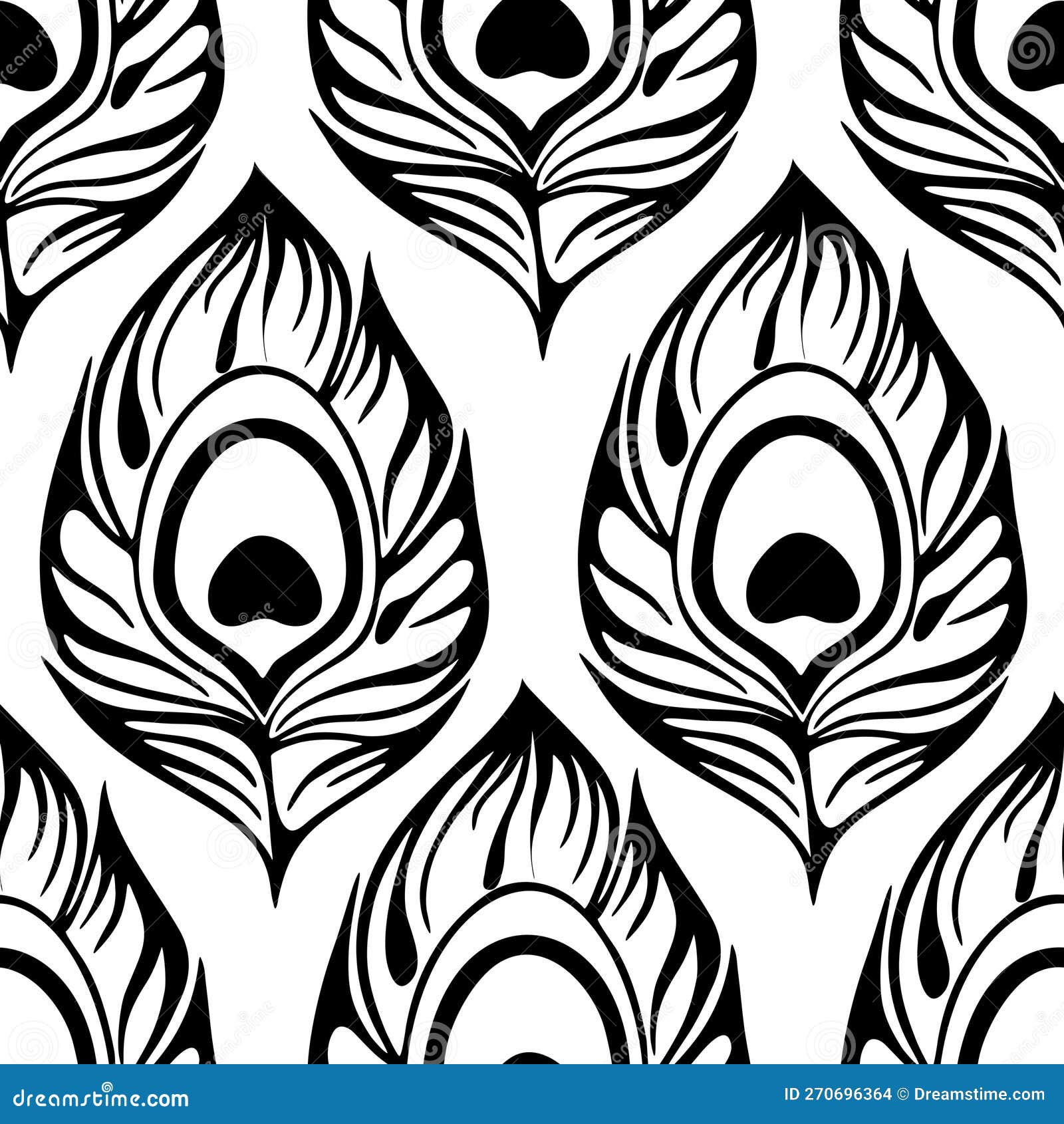 Seamless Contour Pattern of Black Peacock Feathers on a White Background,  Stock Illustration - Illustration of repeat, decor: 270696364