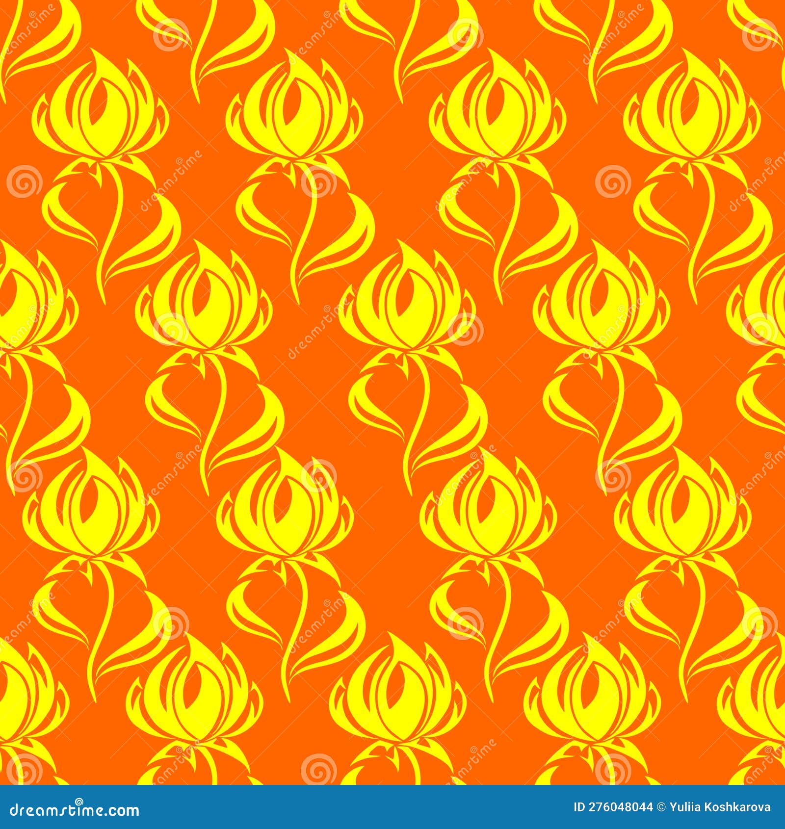 Seamless Contour Pattern of Large Yellow Flowers on an Orange Background Stock Illustration